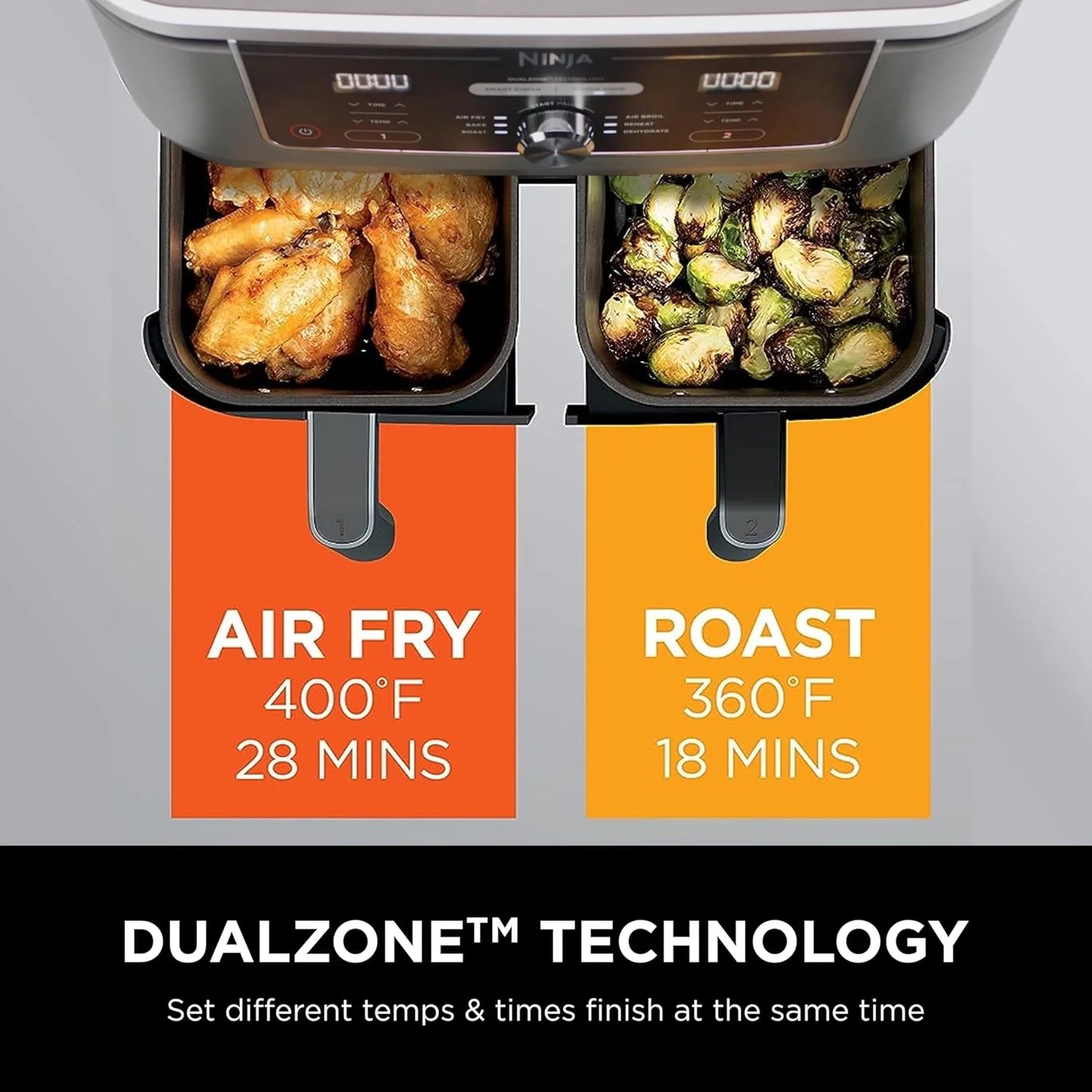 Ninja Foodi 6-in-1 FlexBasket Air Fryer with 7-QT MegaZone & Basket Divider for Large Proteins & Full Meals, Smart Finish Cook 2 Foods 2 Ways, Family Sized Capacity, Air Fry, Roast & More
