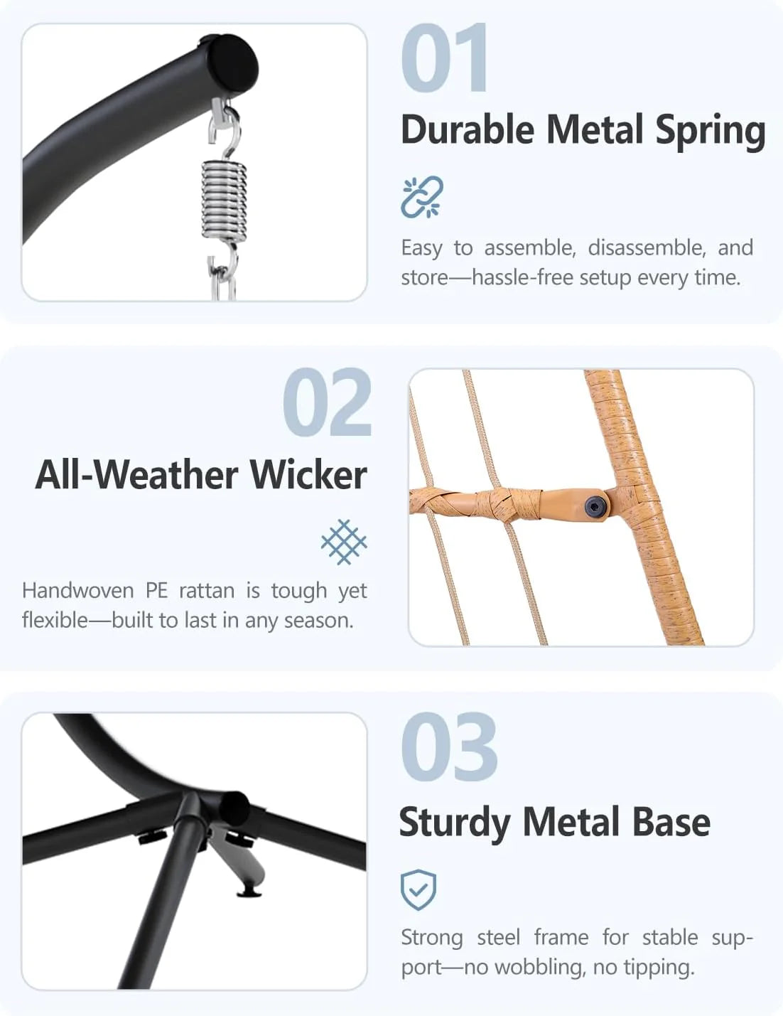 SWITTE Egg Chair Outdoor with Stand, Indoor Wicker Hanging Egg Swing Chair with Cushion, 350lbs Capacity for Patio, Bedroom