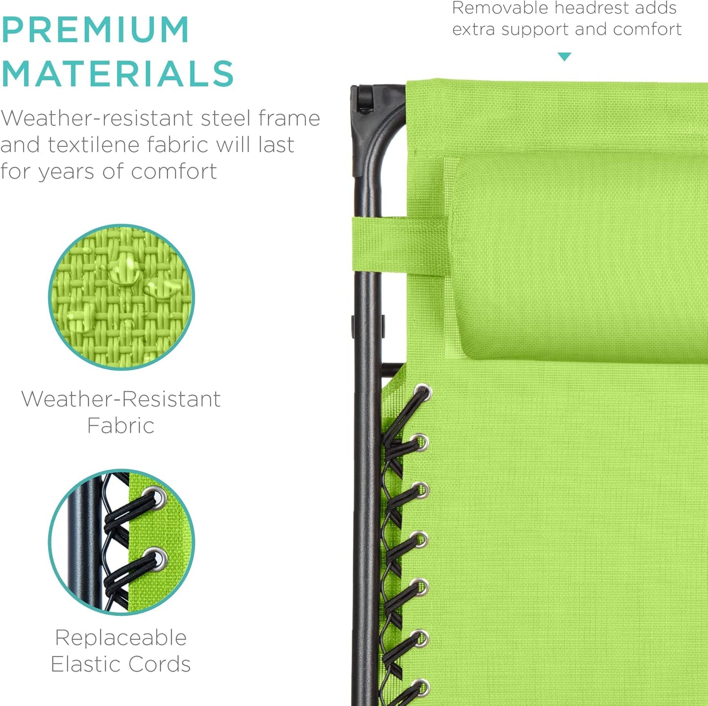 Best Choice Products Folding Zero Gravity Outdoor Recliner Patio Lounge Chair w/Adjustable Canopy Shade, Headrest, Side Accessory Tray, Textilene Mesh - Peacock Blue