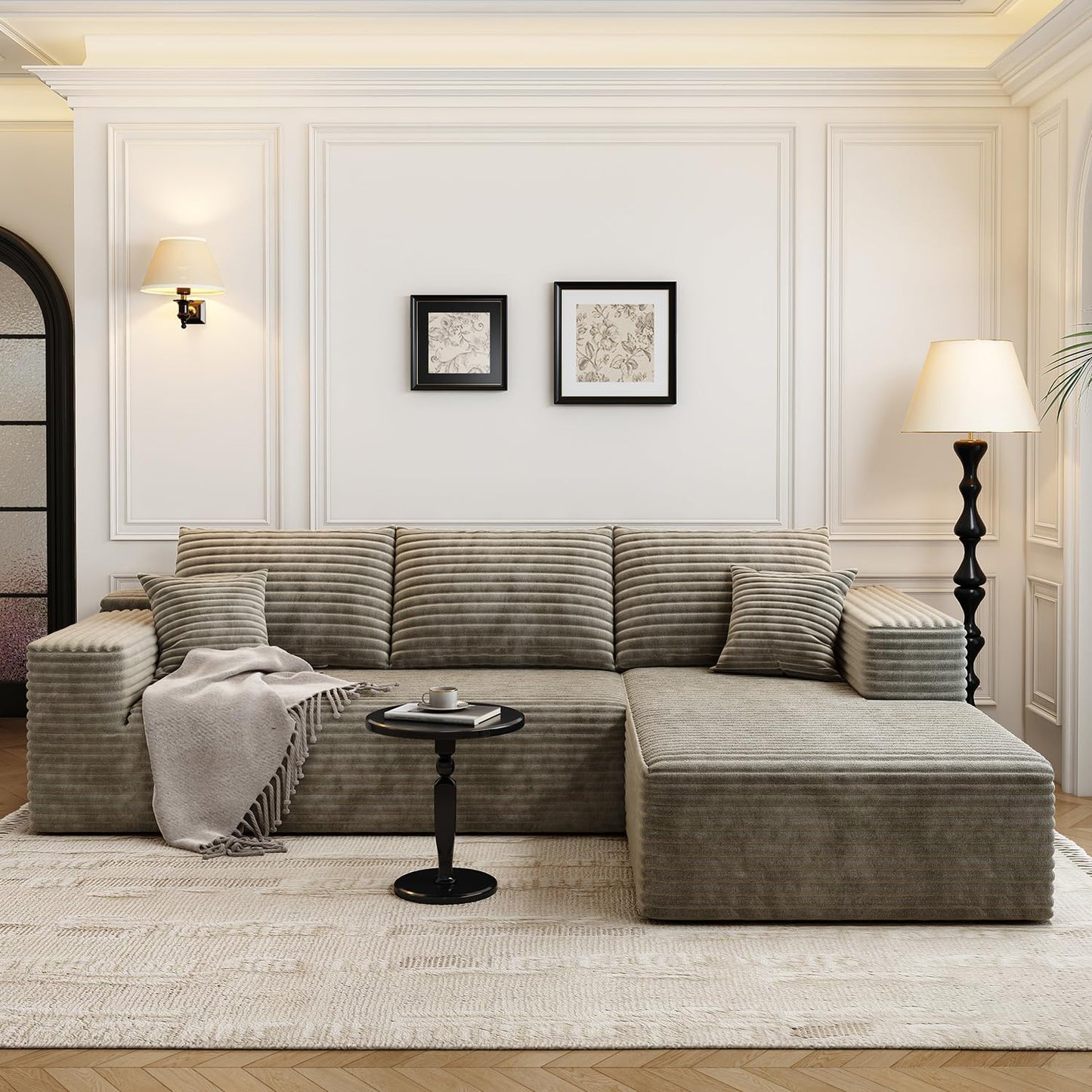 107.5 inch Cloud Modular Sectional Sofa with L-Shaped Chaise Lounge, Modern Minimalist Upholstered Sofa Deep Seating Corner Sofa