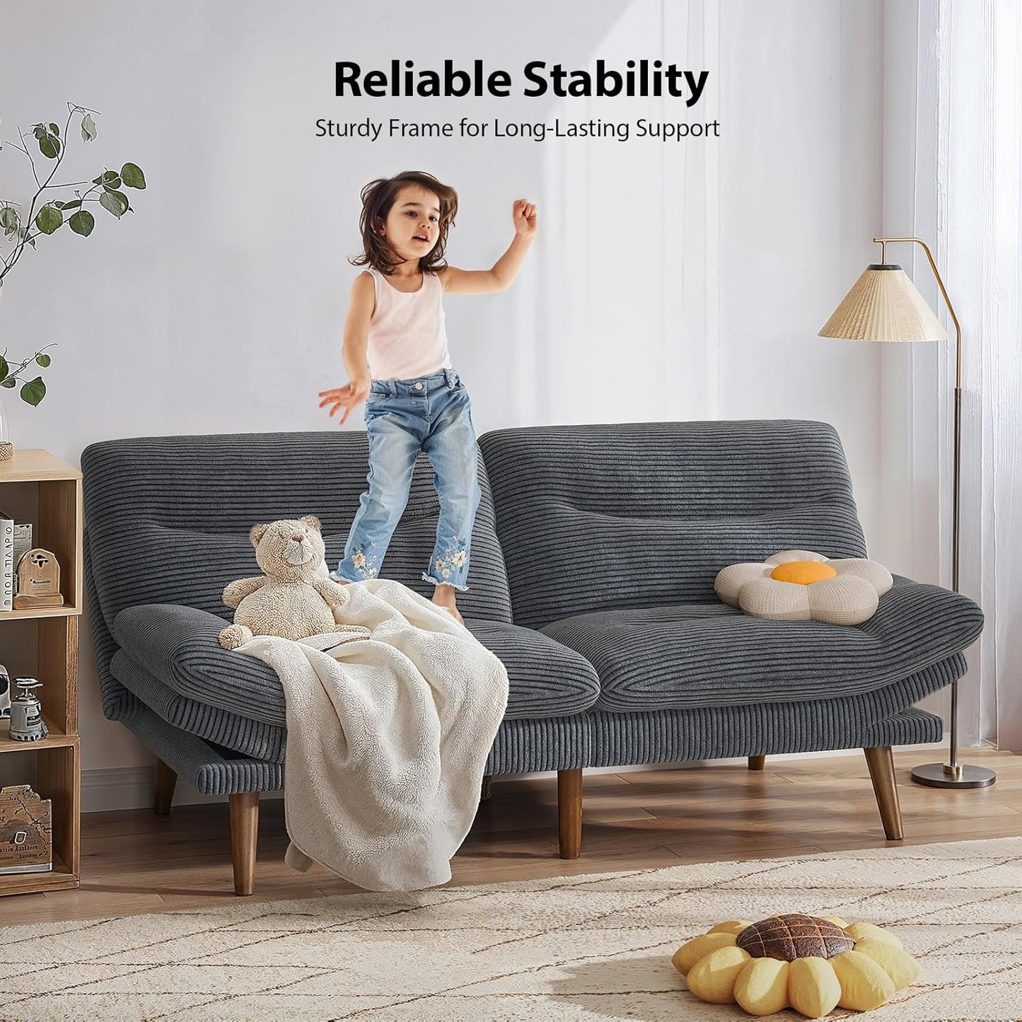 Convertible Futon Sofa Bed, 66 Inch Corduroy Futon Sofa Recliner Sofa Bed for Small Spaces, Playrooms or Offices