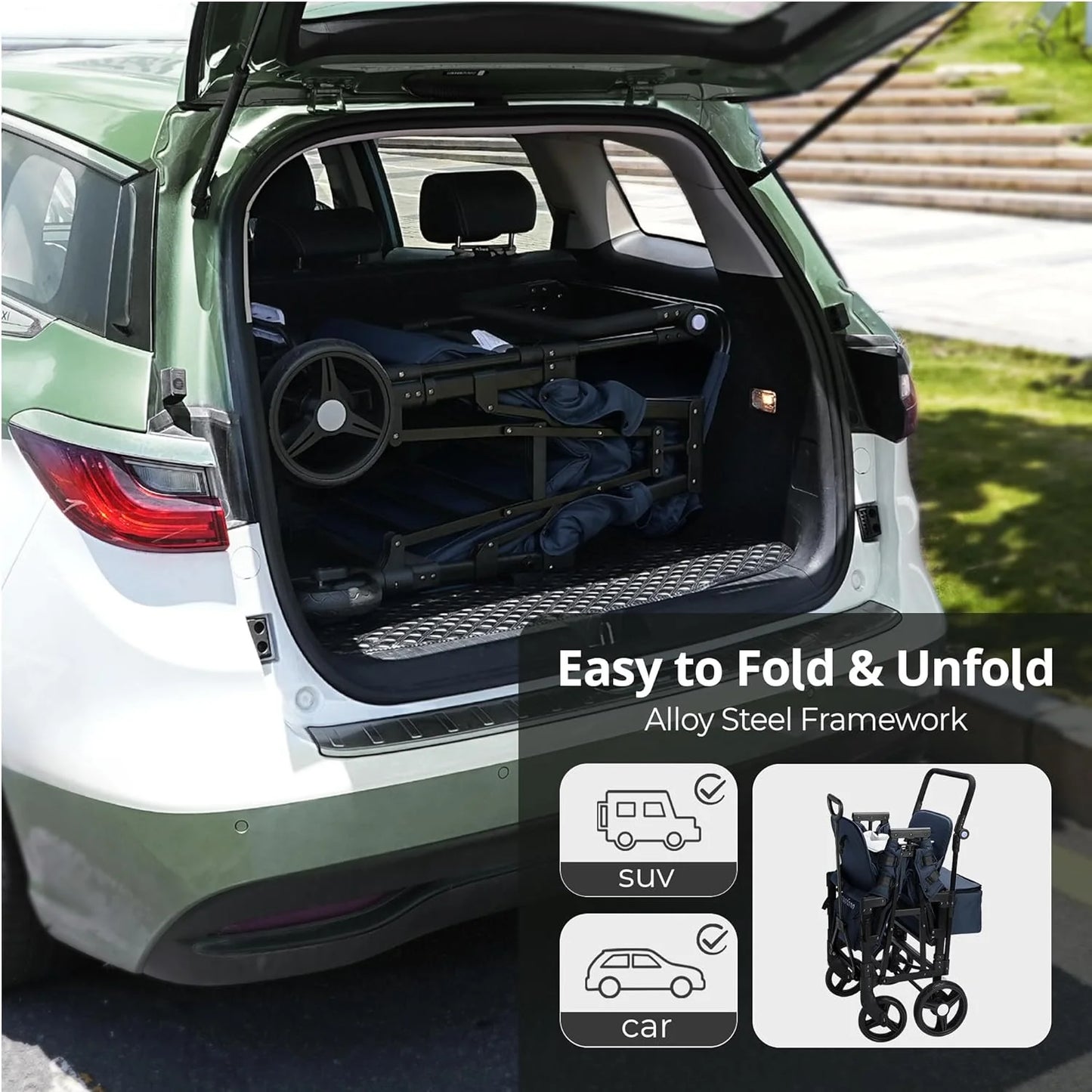 Stroller Wagon for Kids, Wagon Stroller Toddlers 2 Seaters, All-Terrain Baby Wagon Outdoor with Canopy, Parent Organizer, Adjustable Handle & Pull Bar for Infants and Toddlers, Gray