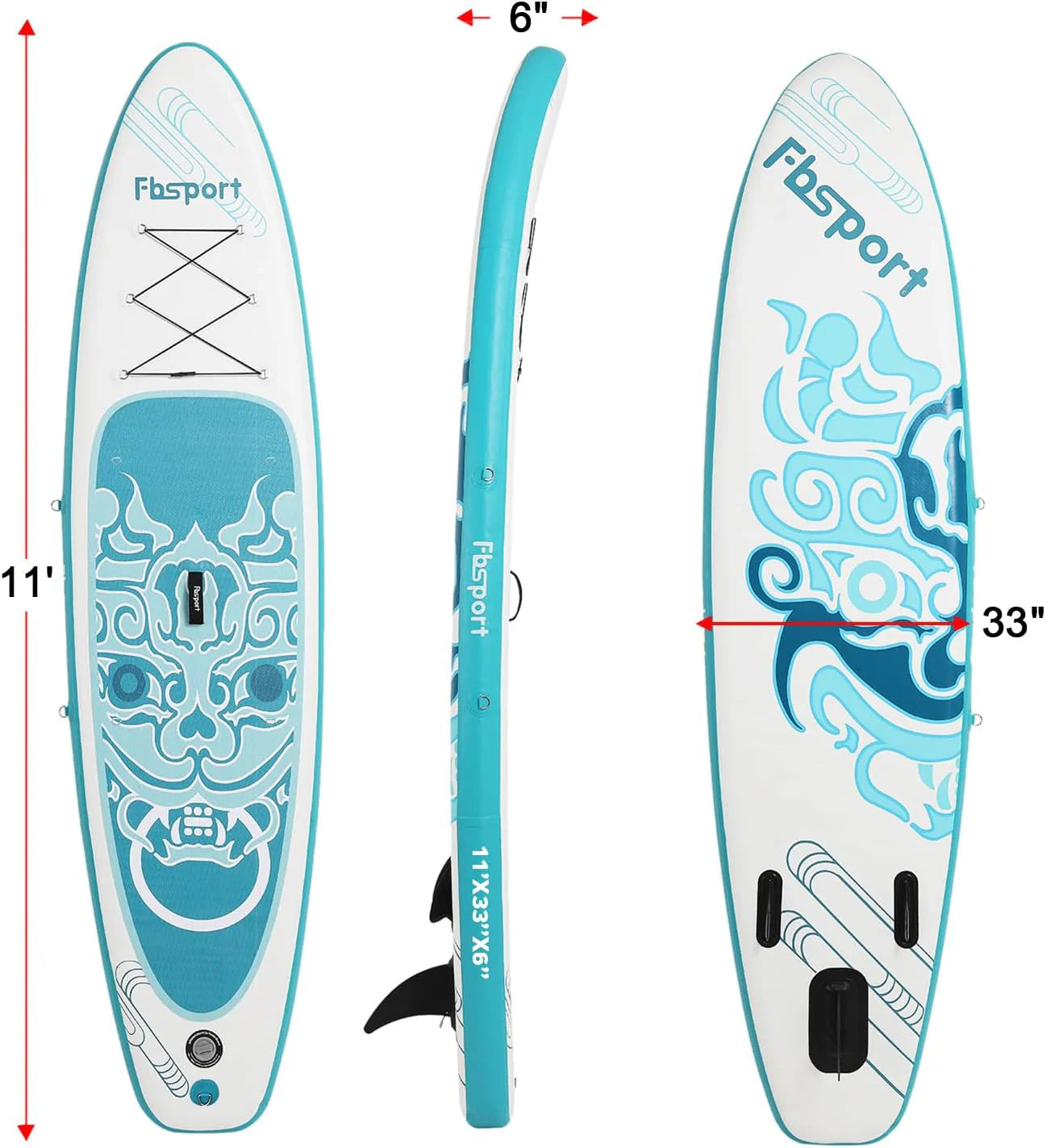 FBSPORT 11' Premium Stand Up Paddle Board, Yoga Board with Durable SUP Accessories & Carry Bag | Wide Stance, Surf Control, Non-Slip Deck, Leash, Paddle and Pump for Youth & Adult