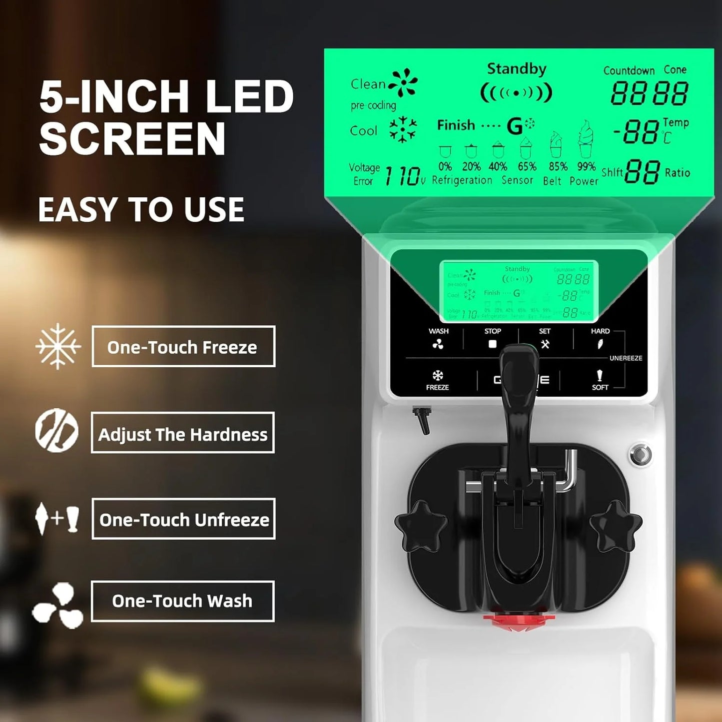 Soft Serve Ice Cream Machine 3.2 Gals Ice Cream Maker Machine Single Flavor Commercial Ice Cream Machine Countertop Soft Serve Ice Cream Maker with Pre-Cooling for Home Store School