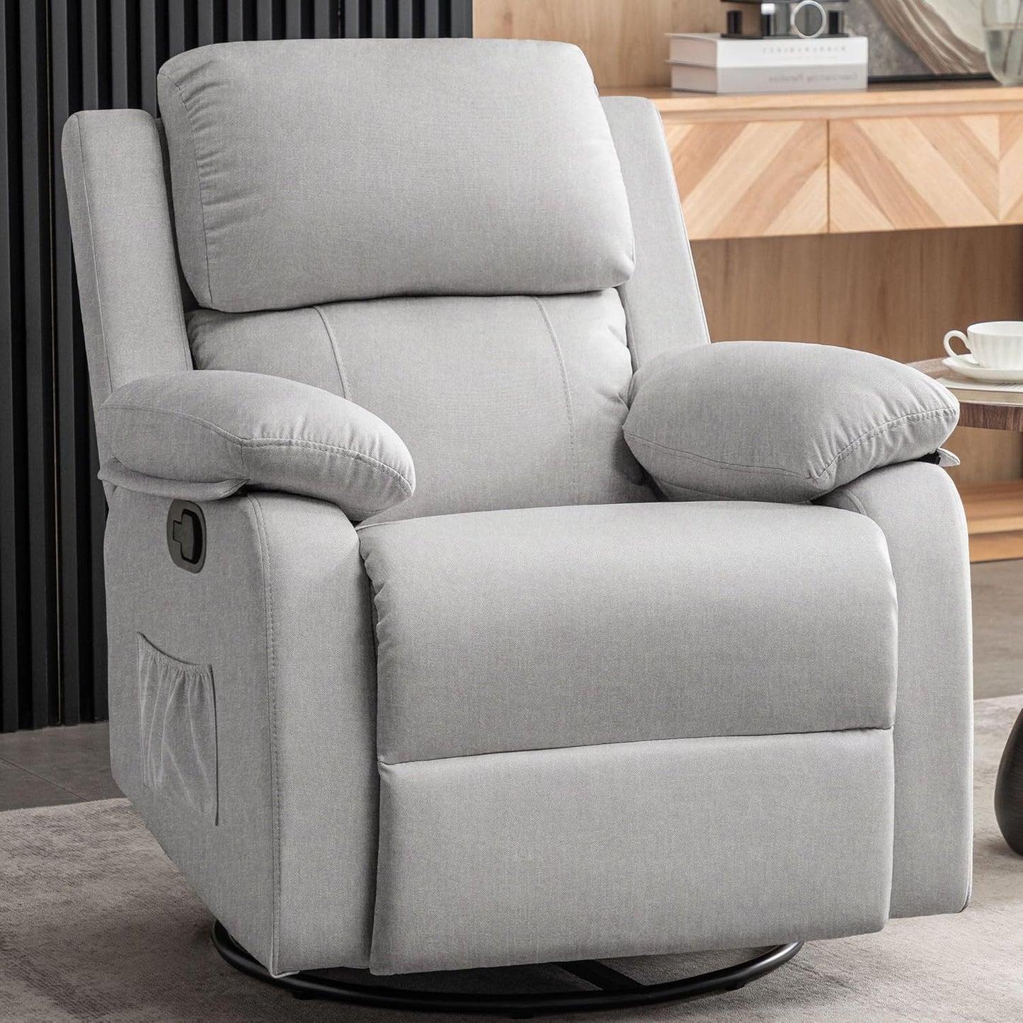 Reclining rocking chair 360 degree rotating fabric sliding reclining chair
