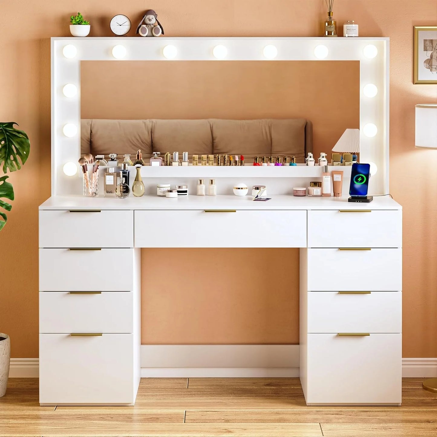 Vanity Desk with Mirror and Lights 39.3in Makeup Vanity with Large Mirror