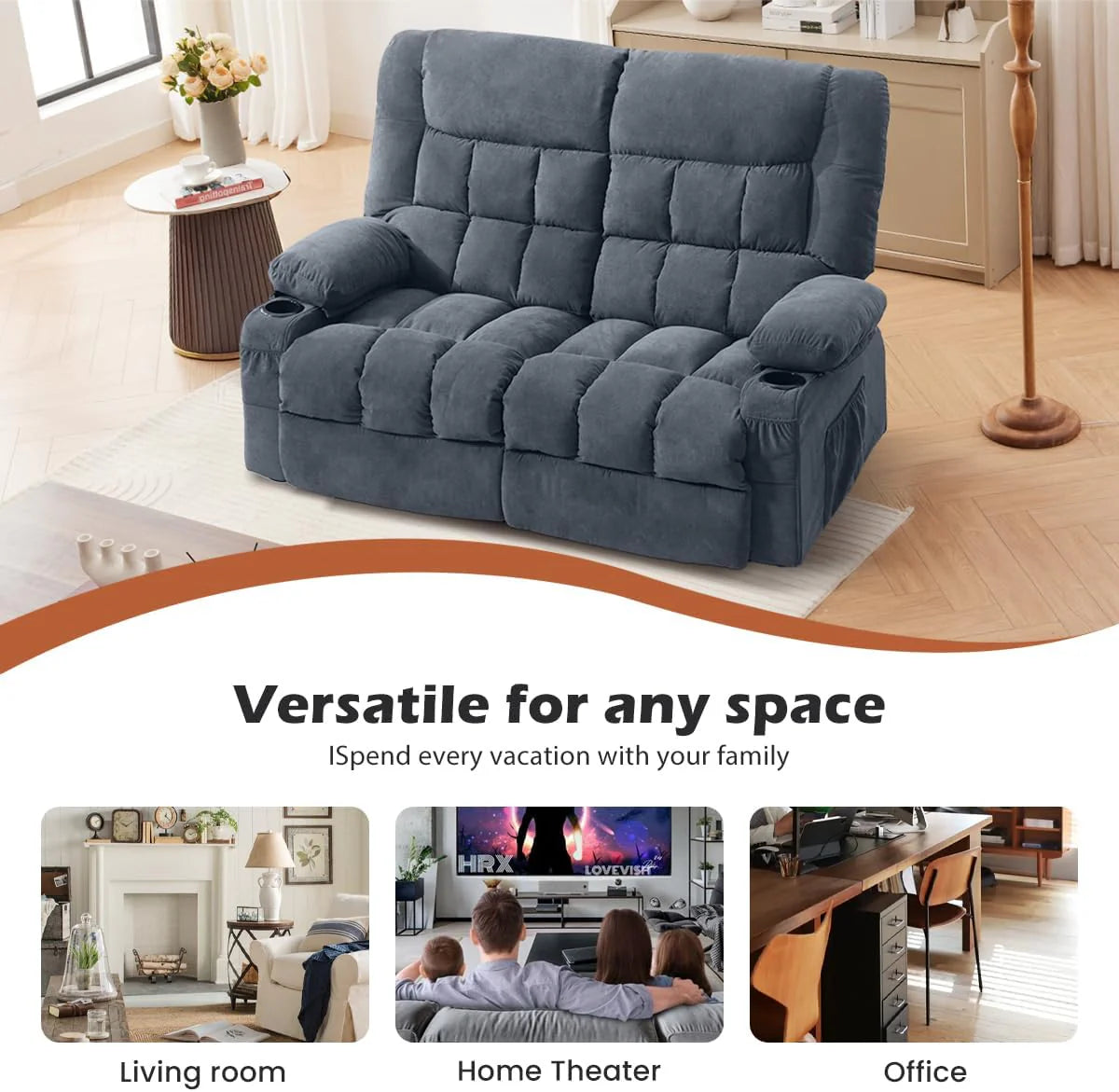 Recliner Loveseat with Cup Holders for Living Room