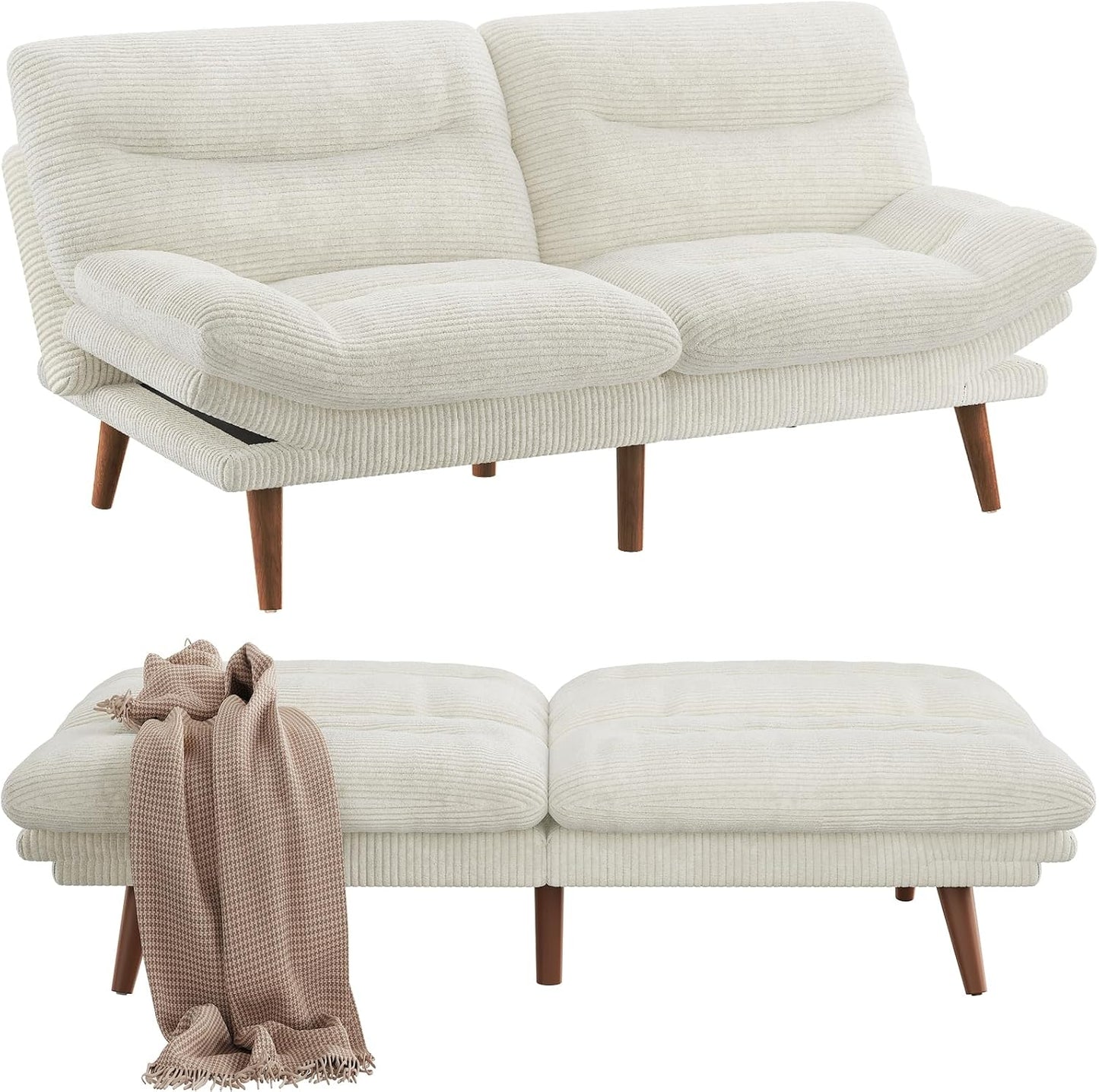 Convertible Futon Sofa Bed, 66 Inch Corduroy Futon Sofa Recliner Sofa Bed for Small Spaces, Playrooms or Offices