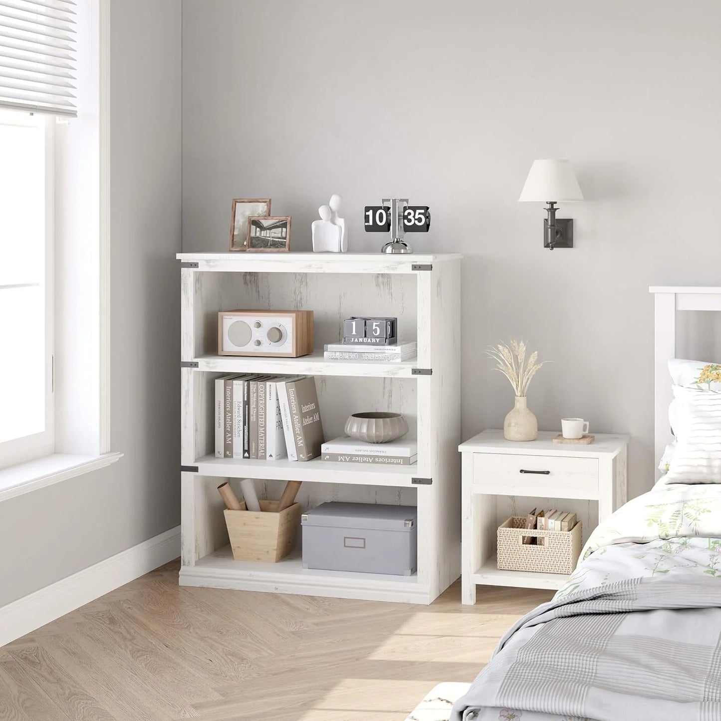 5 Tier Bookcase Farmhouse Book Shelf with Storage Open Display Bookshelves