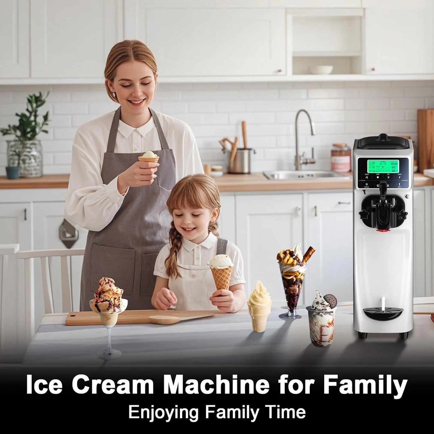 Soft Serve Ice Cream Machine 3.2 Gals Ice Cream Maker Machine Single Flavor Commercial Ice Cream Machine Countertop Soft Serve Ice Cream Maker with Pre-Cooling for Home Store School