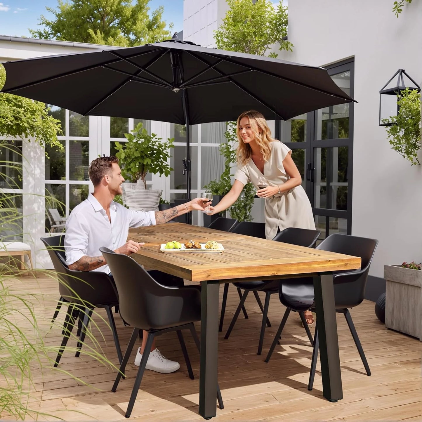 Devoko Home Acacia Wood Dining Table 6-Person Indoor Outdoor Table with Iron Legs, Sandblast Finish, Natural Stained, Rustic Metal, 69 * 33 * 30 inch (Natural)