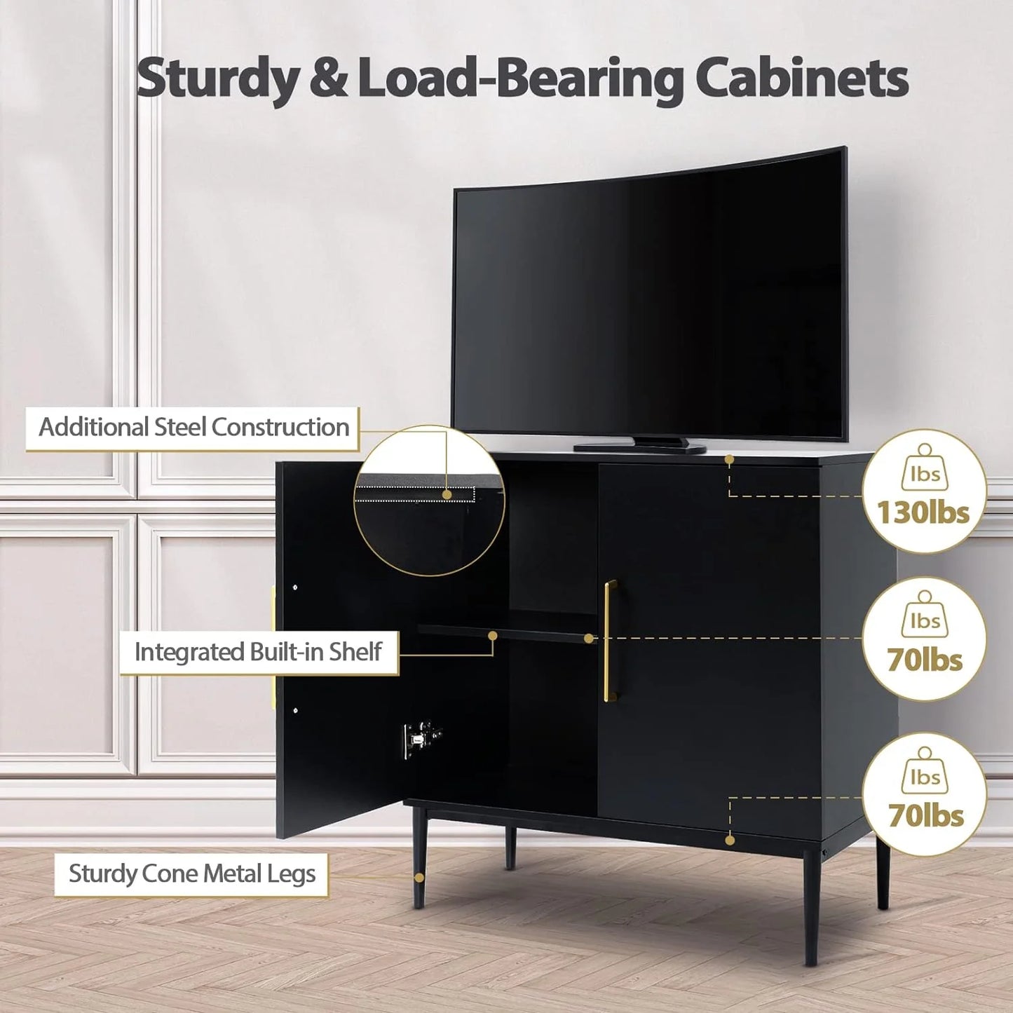 Free Standing Cabinet Black Wood for Living Room, Bedroom, Dining Room, Hallway