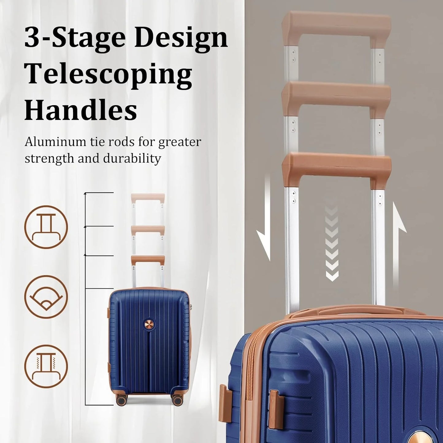 5-piece PP hardshell lightweight travel carry-on luggage set with dual spinner wheels and TSA lock