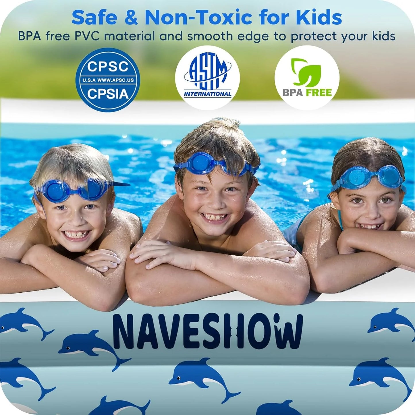 Inflatable Swimming Pool with Seats, 130" x 72" x 22" Full-Sized Durable PVC Thickened Above Ground Family Blow Up Pool for Outdoor Summer Water Party Backyard Garden Lawn