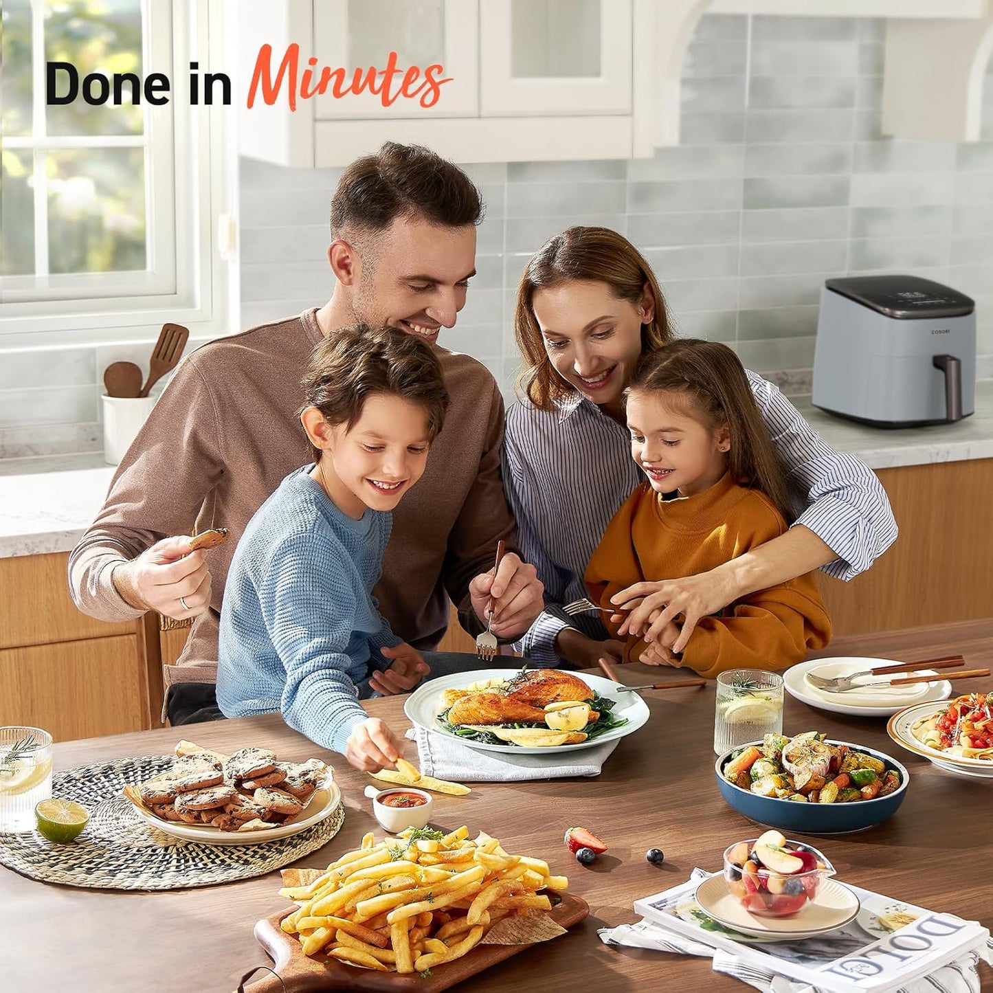 COSORI Air Fryer 9-in-1, Compact & Large 6-Qt, Fast Turbo Modes, 90–450°F Precise Heat for Even Results, Up to 95% Less Oil*, Roast, Bake, Dry, Reheat, Frozen, Broil, Proof, 120V, TurboBlaze, Grey