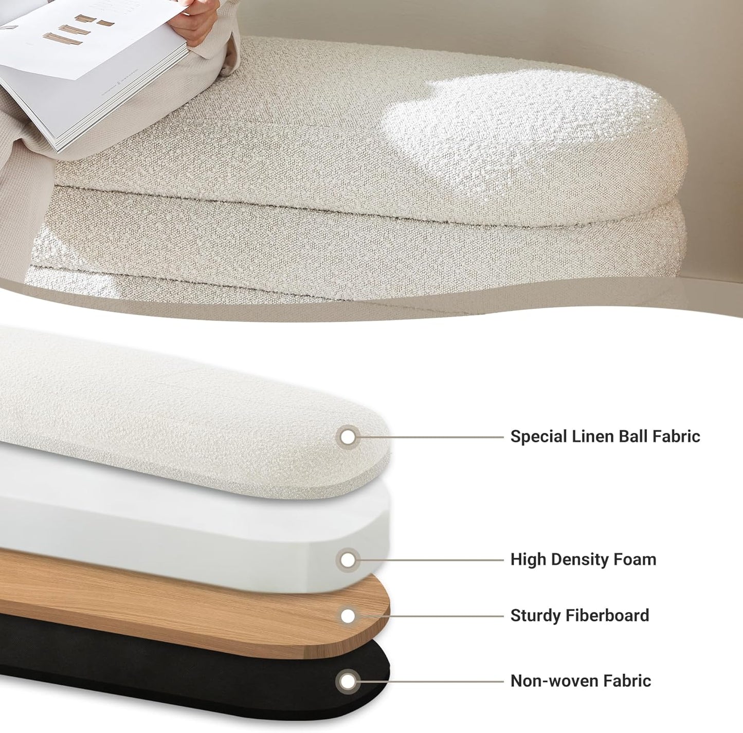 Storage Ottoman Bench 49.2 Inch Upholstered Fabric Storage Bench