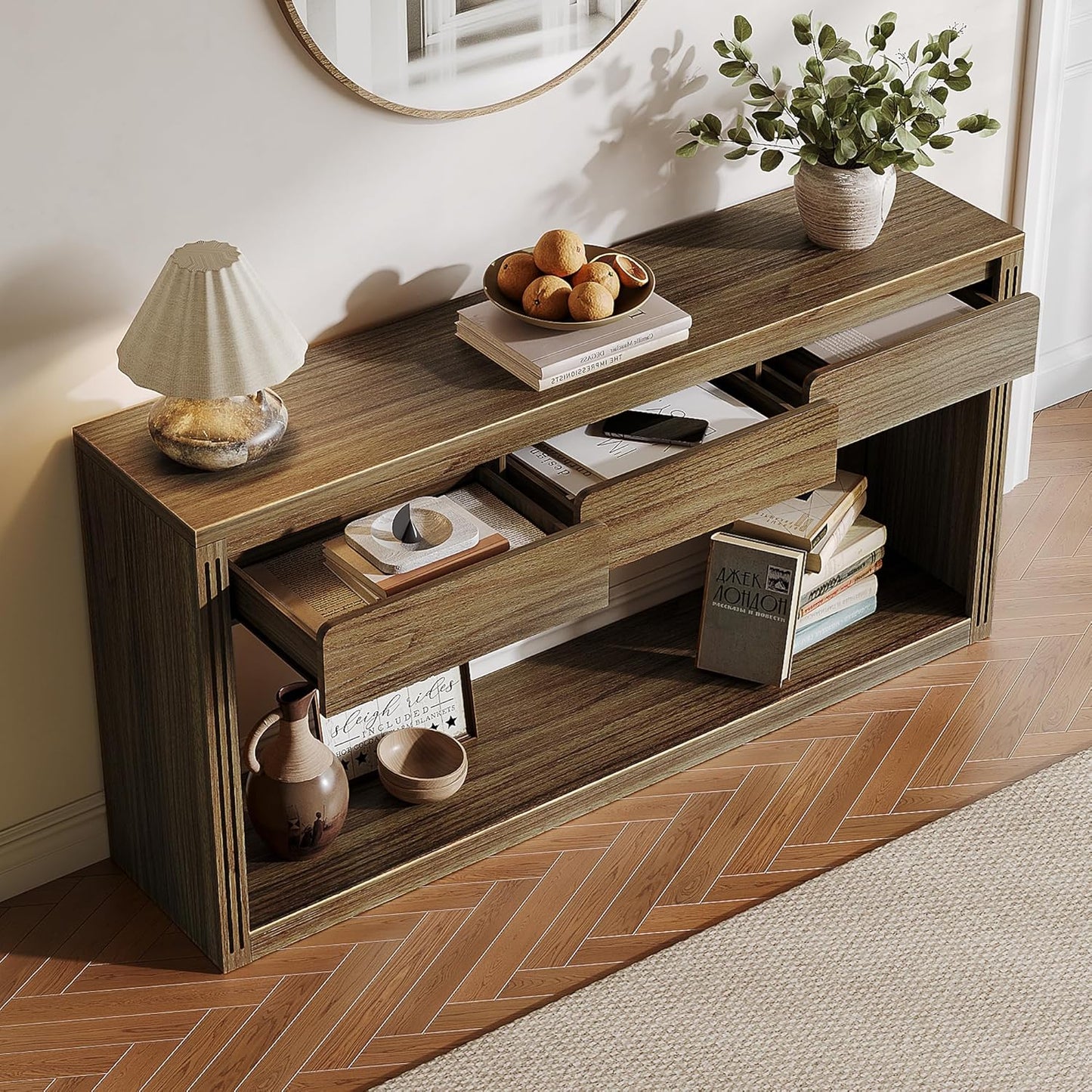 63.9" Long Console Tables for Entryway Farmhouse Entryway Table with Drawers