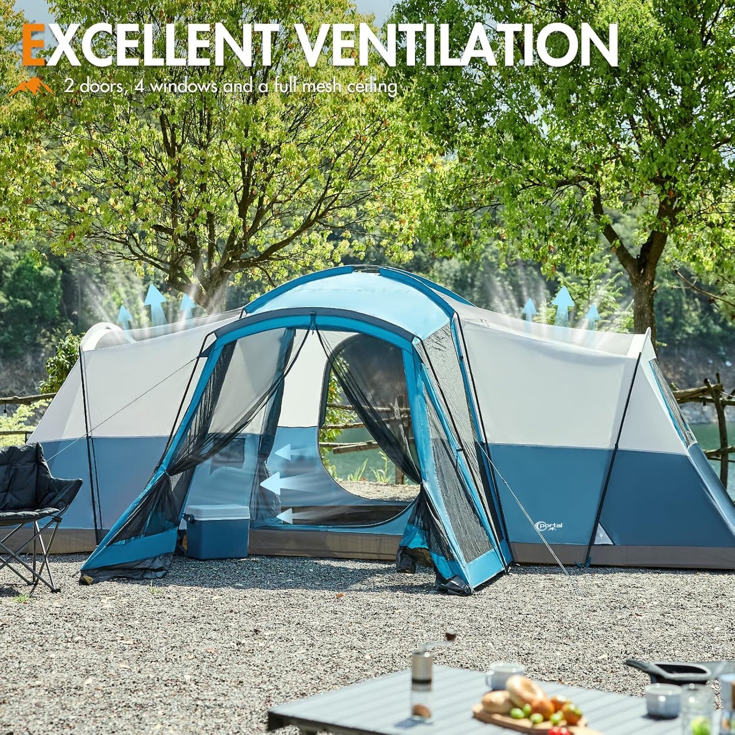 PORTAL 6/8/10 Person Family Camping Tent with Screen Room, Water Resistant Big Tunnel Tent with Rainfly, Large Family Tent for Outdoor Camping, Party