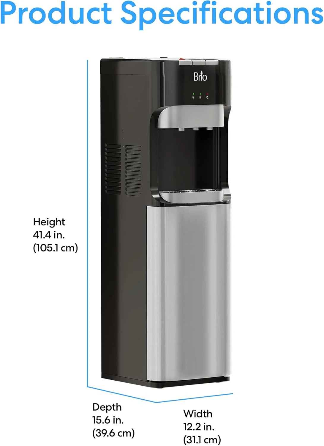 Bottom Loading Water Cooler Dispenser for 5 Gallon Bottles - 3 Temperatures with Hot, Room & Cold Spouts, Child Safety Lock, LED Display with Empty Bottle Alert, Stainless Steel