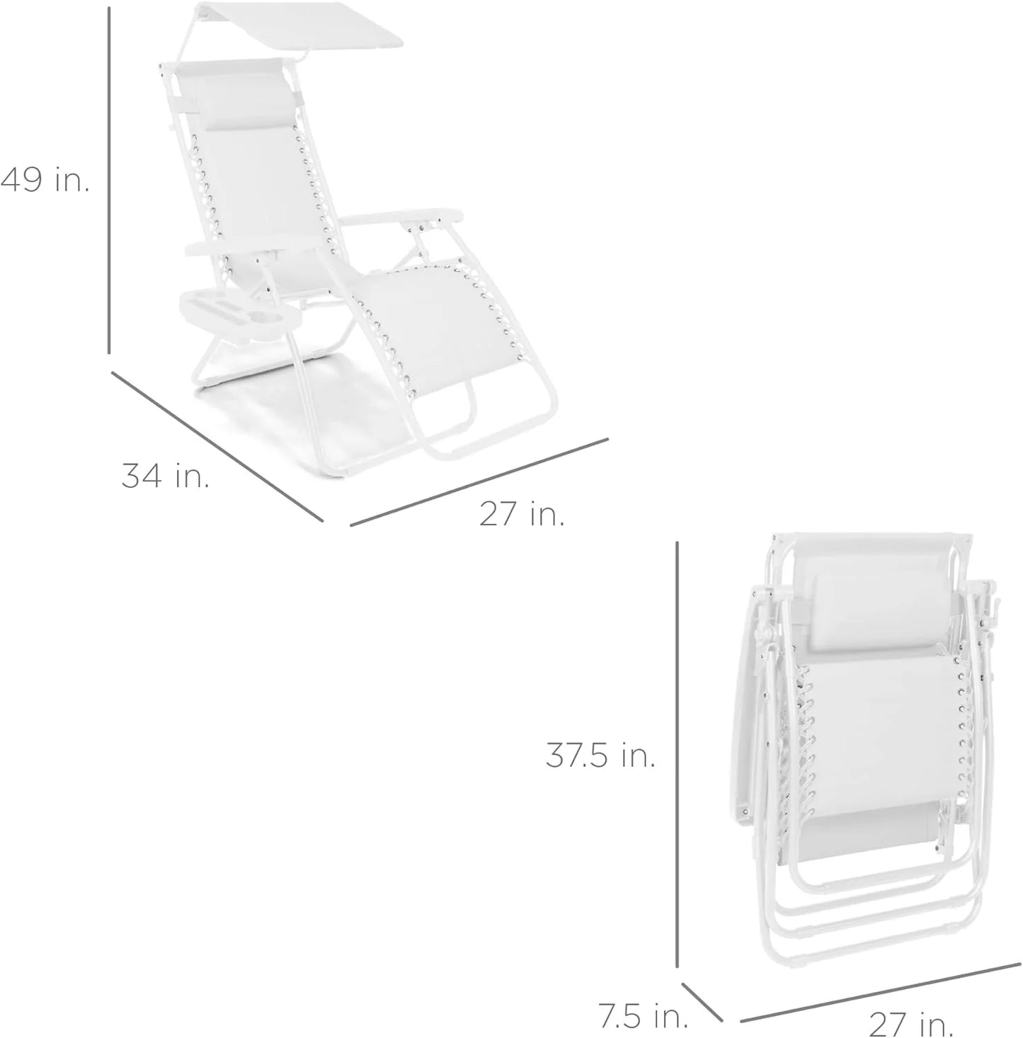 Best Choice Products Folding Zero Gravity Outdoor Recliner Patio Lounge Chair w/Adjustable Canopy Shade, Headrest, Side Accessory Tray, Textilene Mesh - Peacock Blue