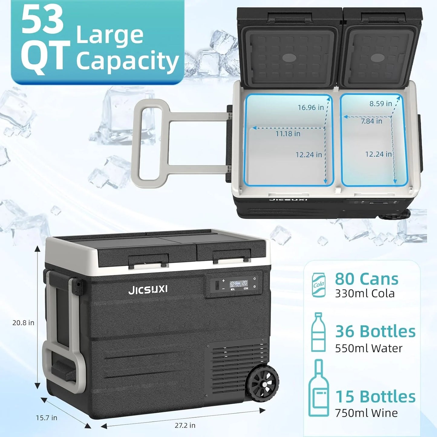 12V Car Refrigerator, 17 Quart Portable Freezer 12 Car Fridge (-4F~68F) Compressor Electric Cooler with 12/24V DC 110-240V AC, APP Control For Car Truck RV Camping, Travel Outdoor Home