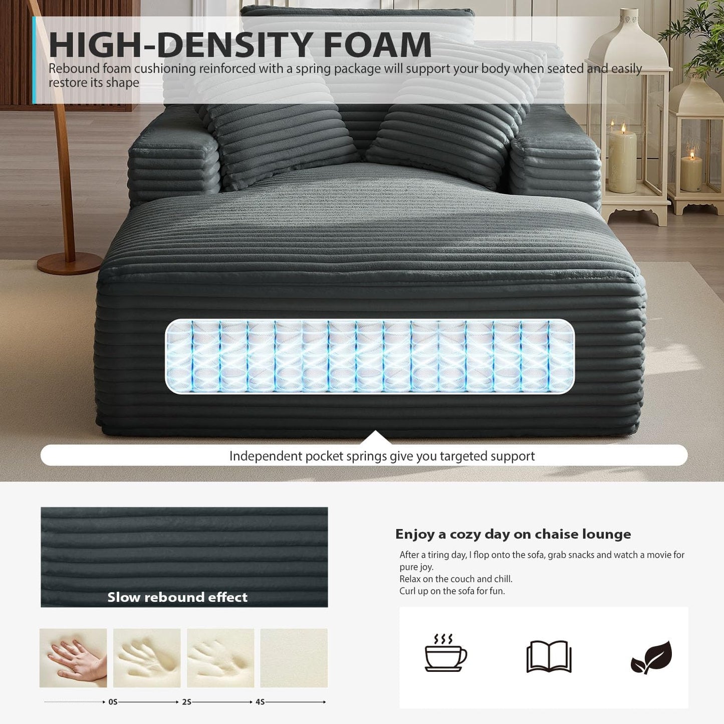 50-inch indoor recliner, oversized corduroy upholstered boneless sofa bed, deep sleeper sofa reading chair, cloud sofa, living room sofa