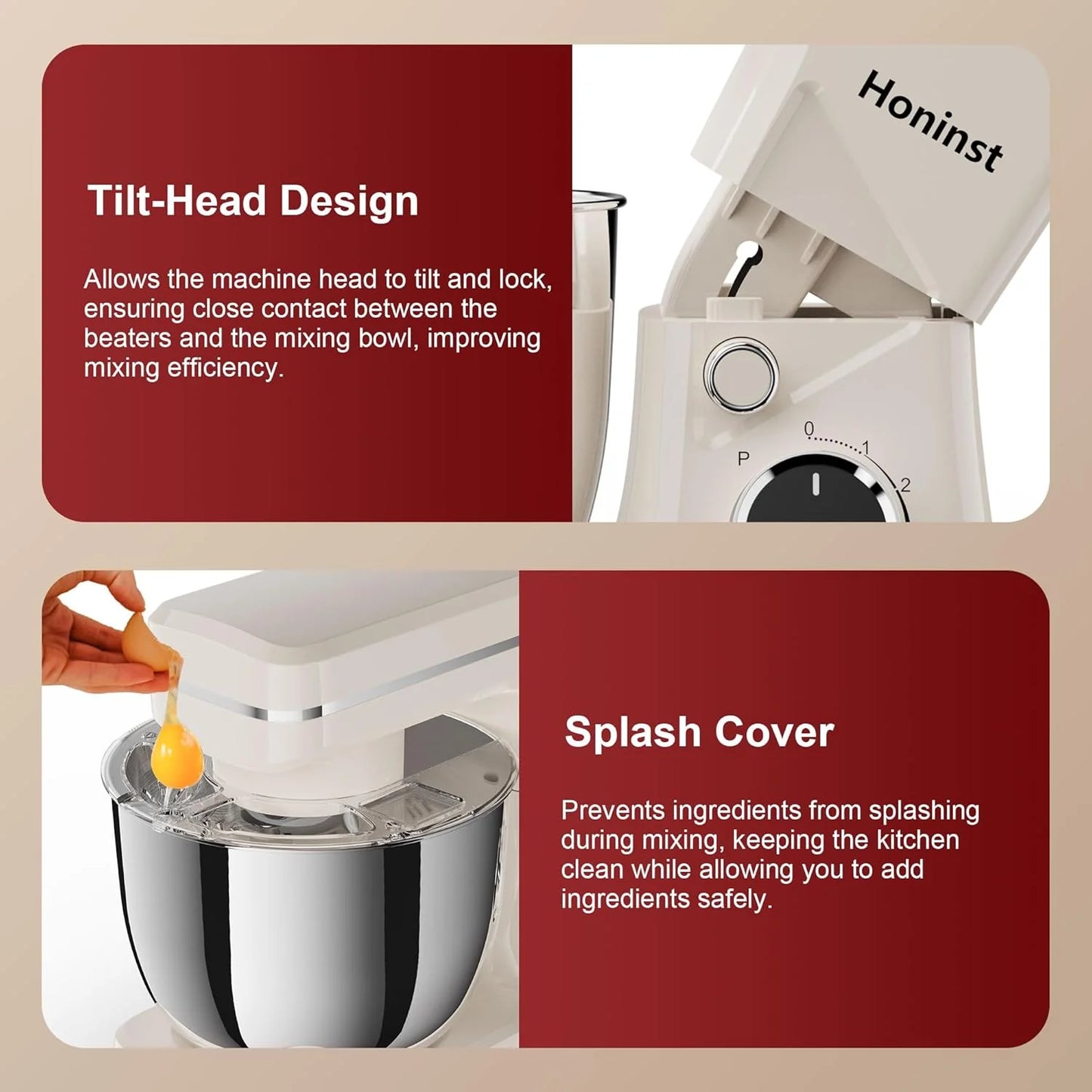 10-Speed Stand Mixer with 8-in-1 Splash Guard, Tilt Head, 6-Quart Stainless Steel Bowl + Dishwasher-Safe Dough Hook/Whisk/Blender/Scraper