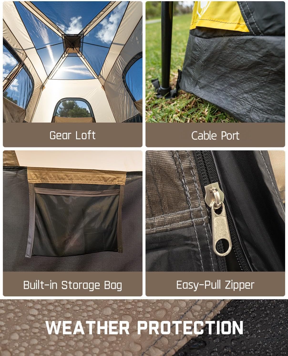 Portable camping tent for 4/6/8/10 people with instant cabin and rainproof and windproof