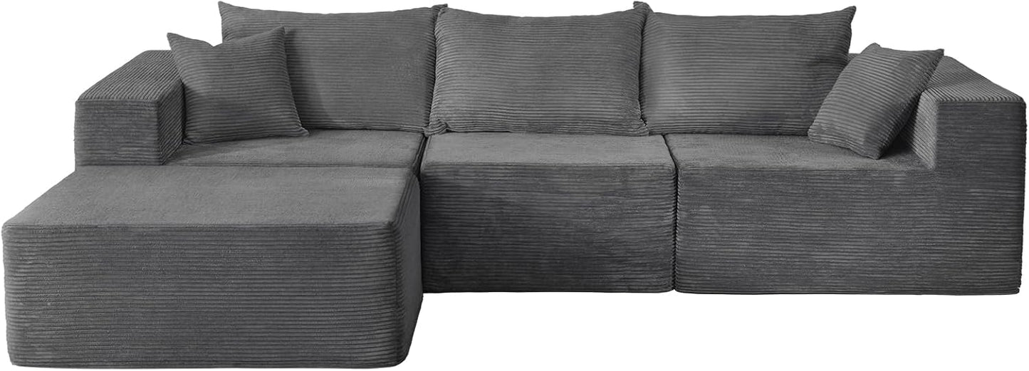 Cloud sofa with L-shaped lounge chair, modern modular sofa with deep seats