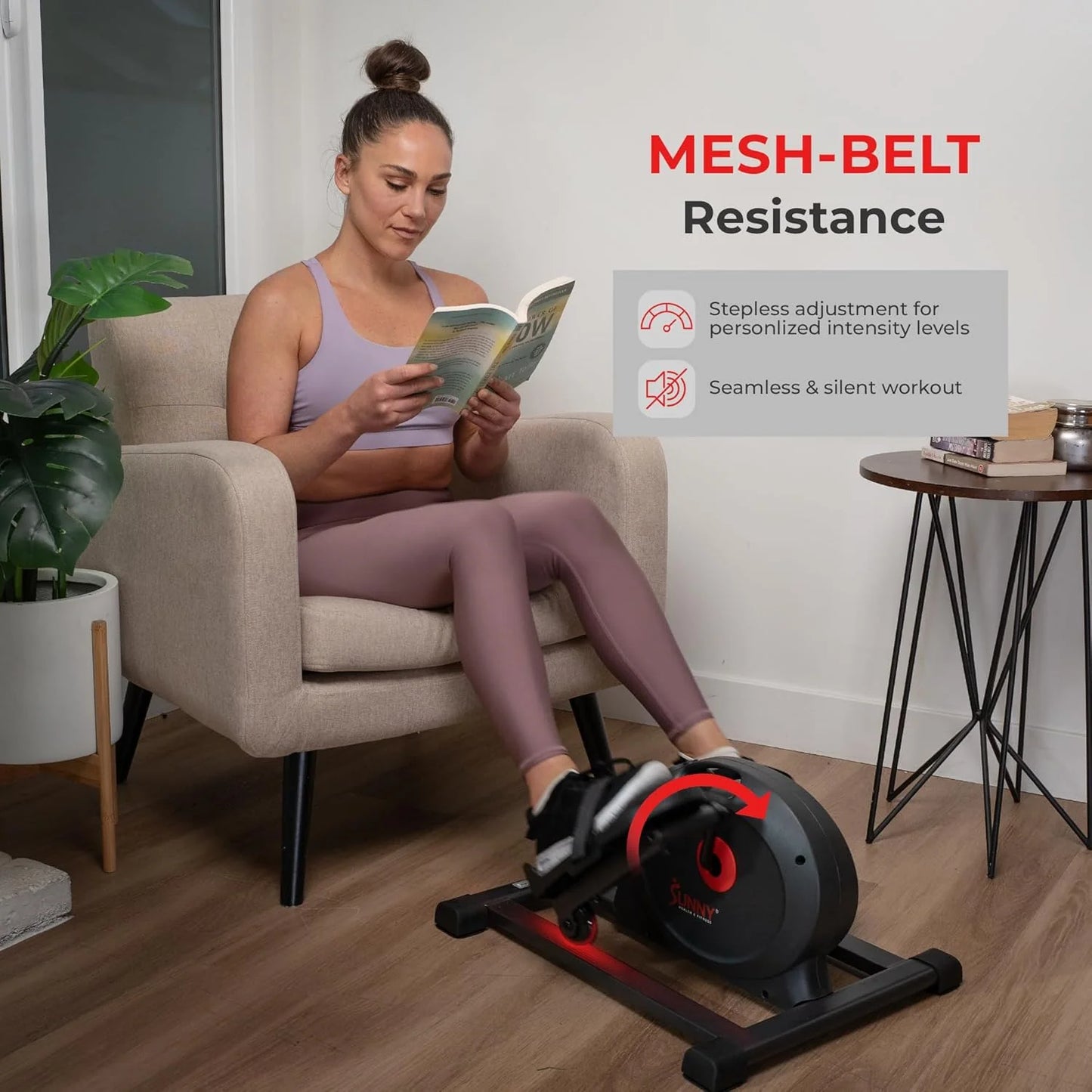 Sunny Health & Fitness Smart Mini Elliptical Trainer, Indoor Under-Desk Pedal Exerciser for Seniors’ Mobility & Cardio Workout, Free SunnyFit App Bluetooth Link, Optional Motorized w/Remote Control