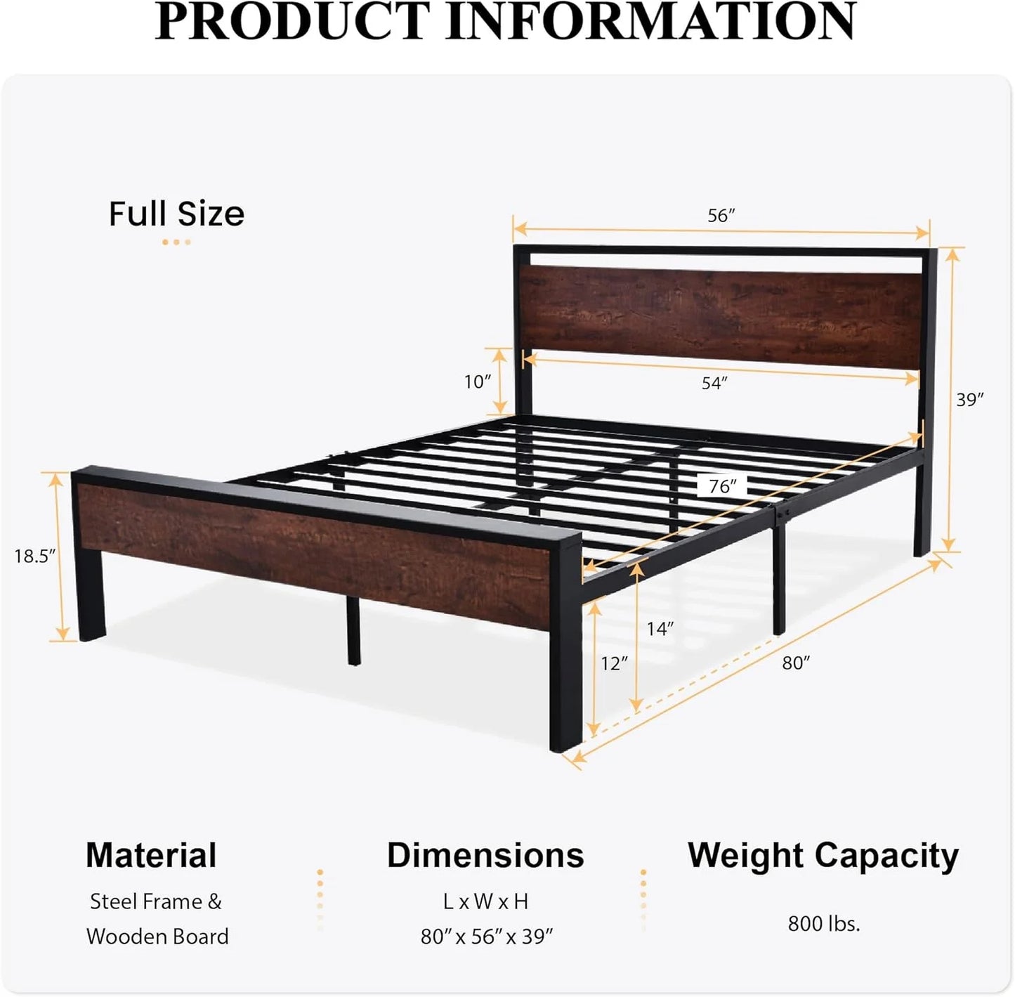 SHA CERLIN 14 Inch Full Size Metal Platform Bed Frame with Wooden Headboard and Footboard, Mattress Foundation, No Box Spring Needed, Large Under Bed Storage, Non-Slip Without Noise, Mahogany