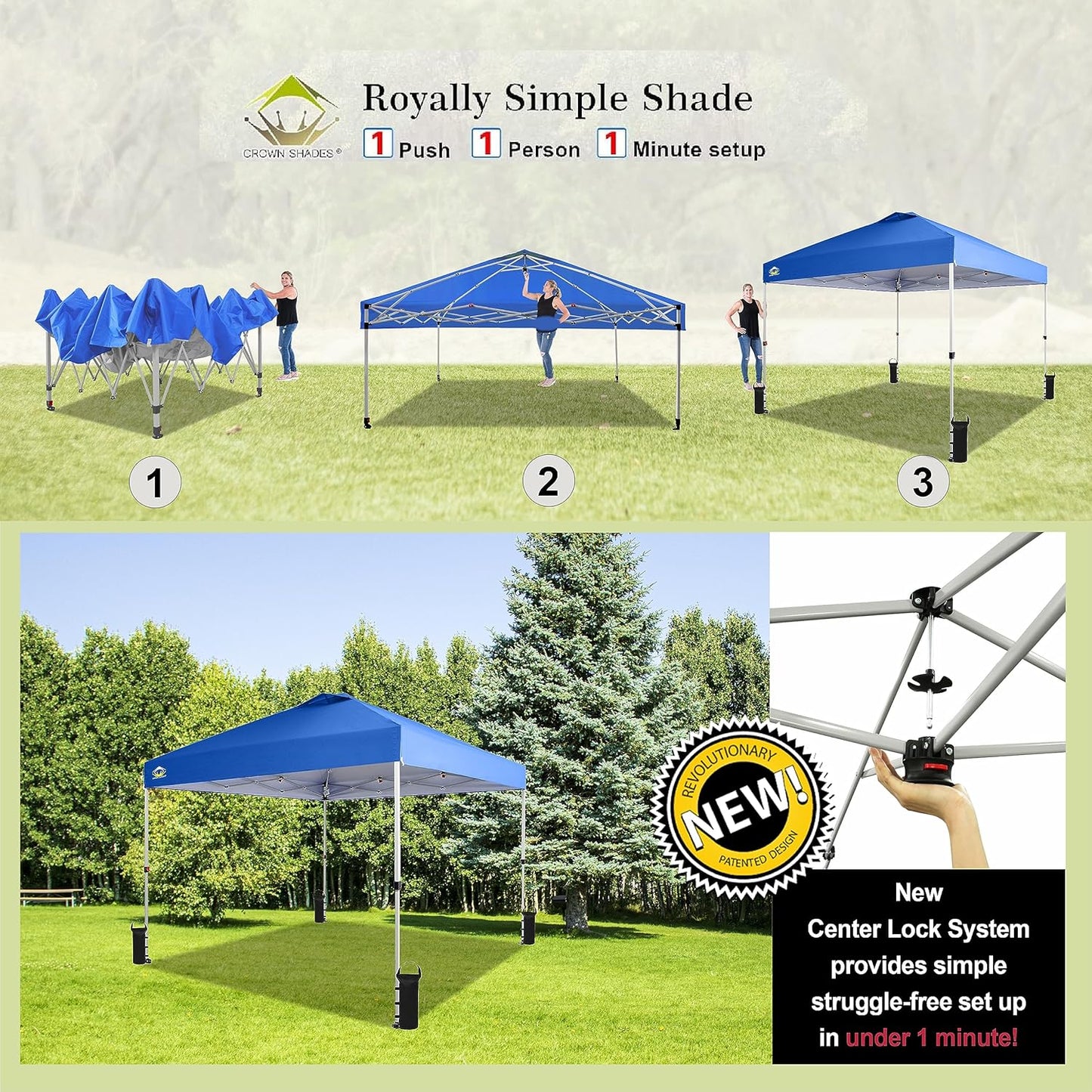 10x10 Pop-Up Awning - One-Click Installation Beach Tent - Outdoor Sunshade Silver Coated Top, 3 Heights and 4 Sand Pockets