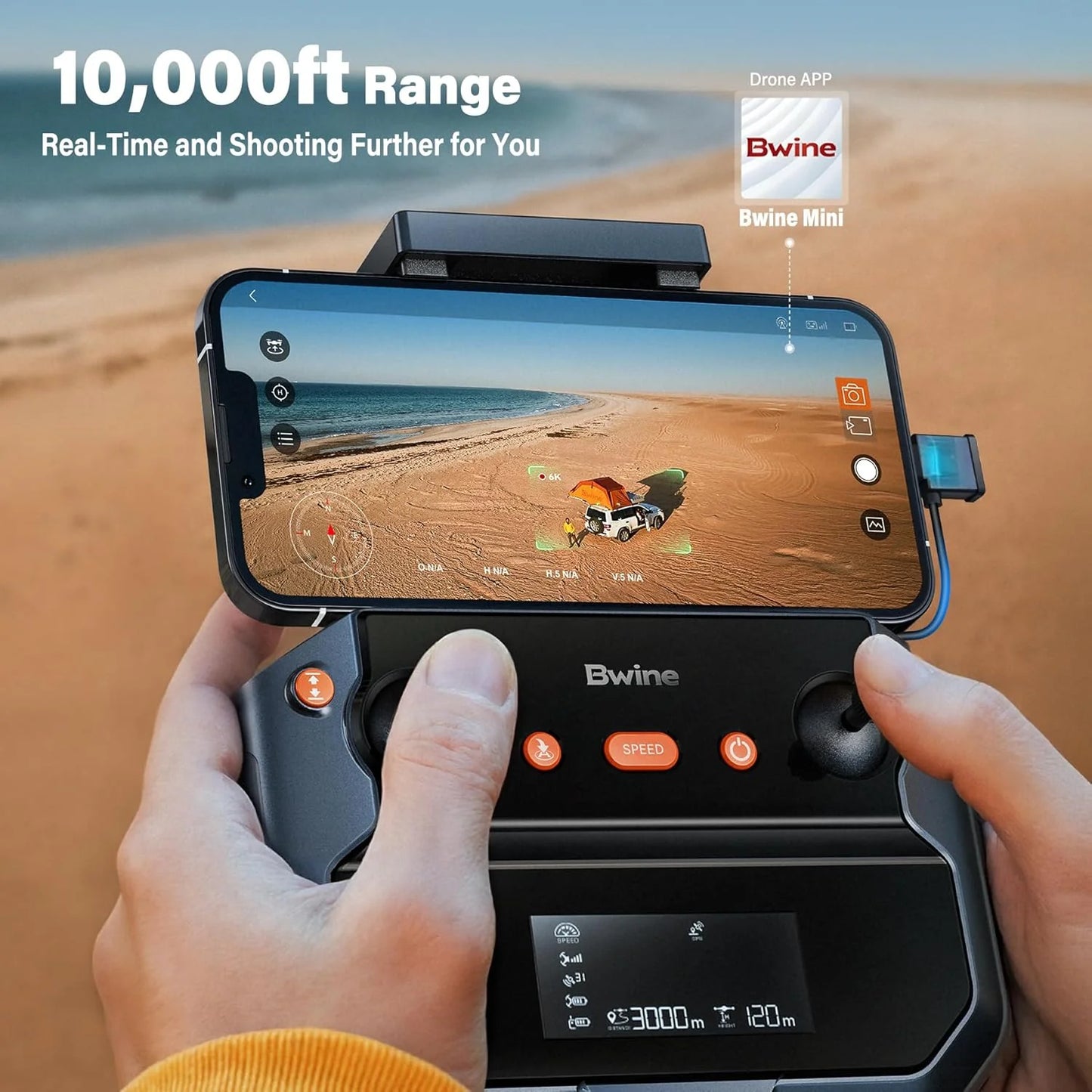 Adult-specific camera drone with 4K UHD aerial photography, 3-axis gimbal, 10,000-foot control, 3 batteries for 75 minutes of flight time, and GPS tracking