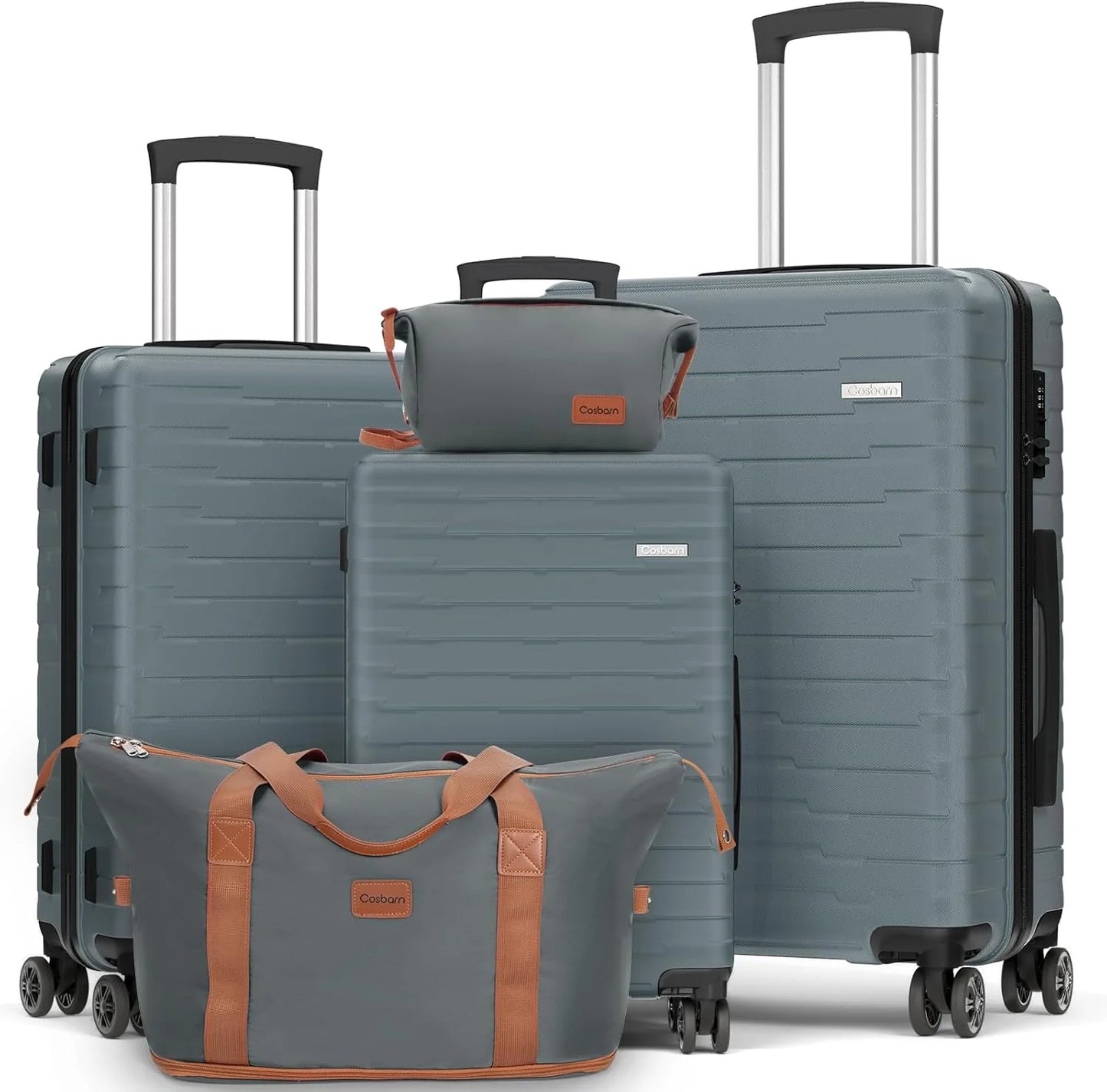 5-piece luggage set with wheels, ABS hardshell suitcase with spinner wheels