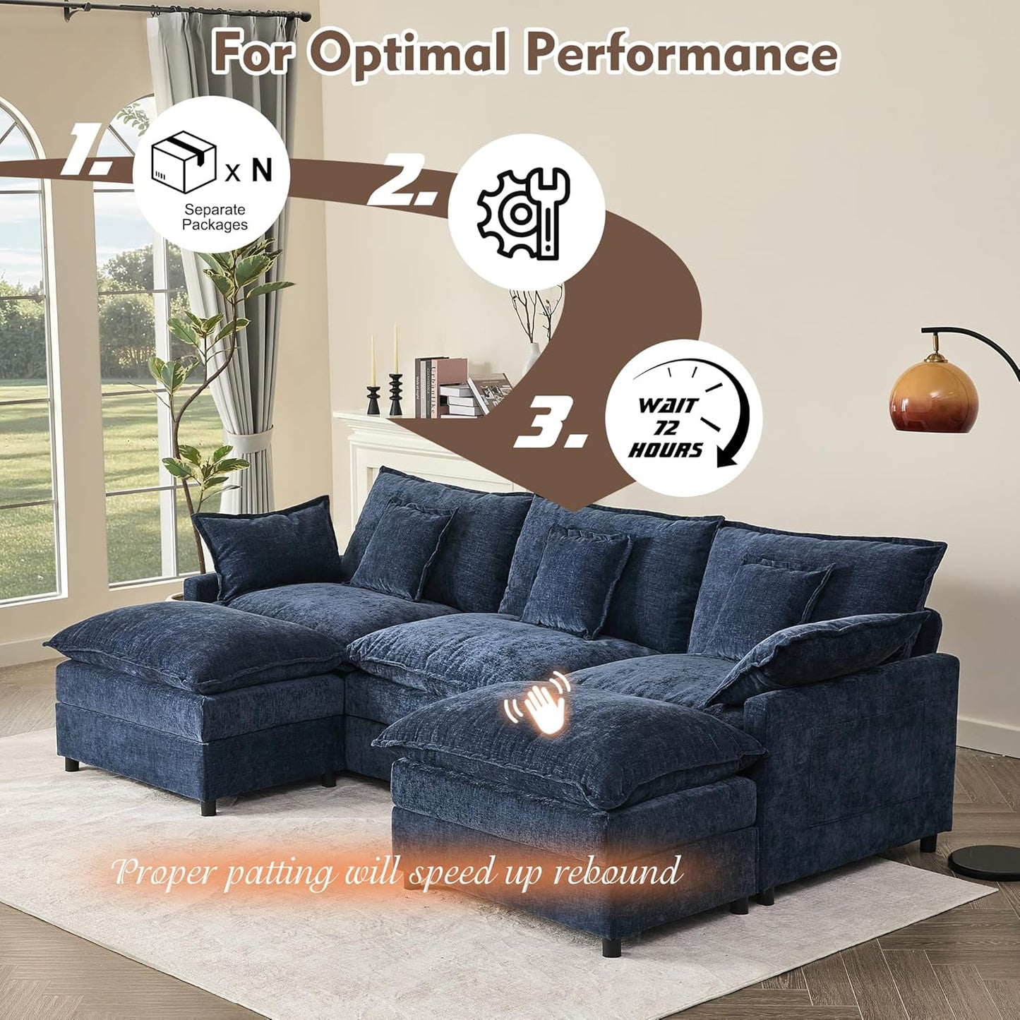 108" U-shaped sofa, modular sofa, three-seater comfortable cloud sofa