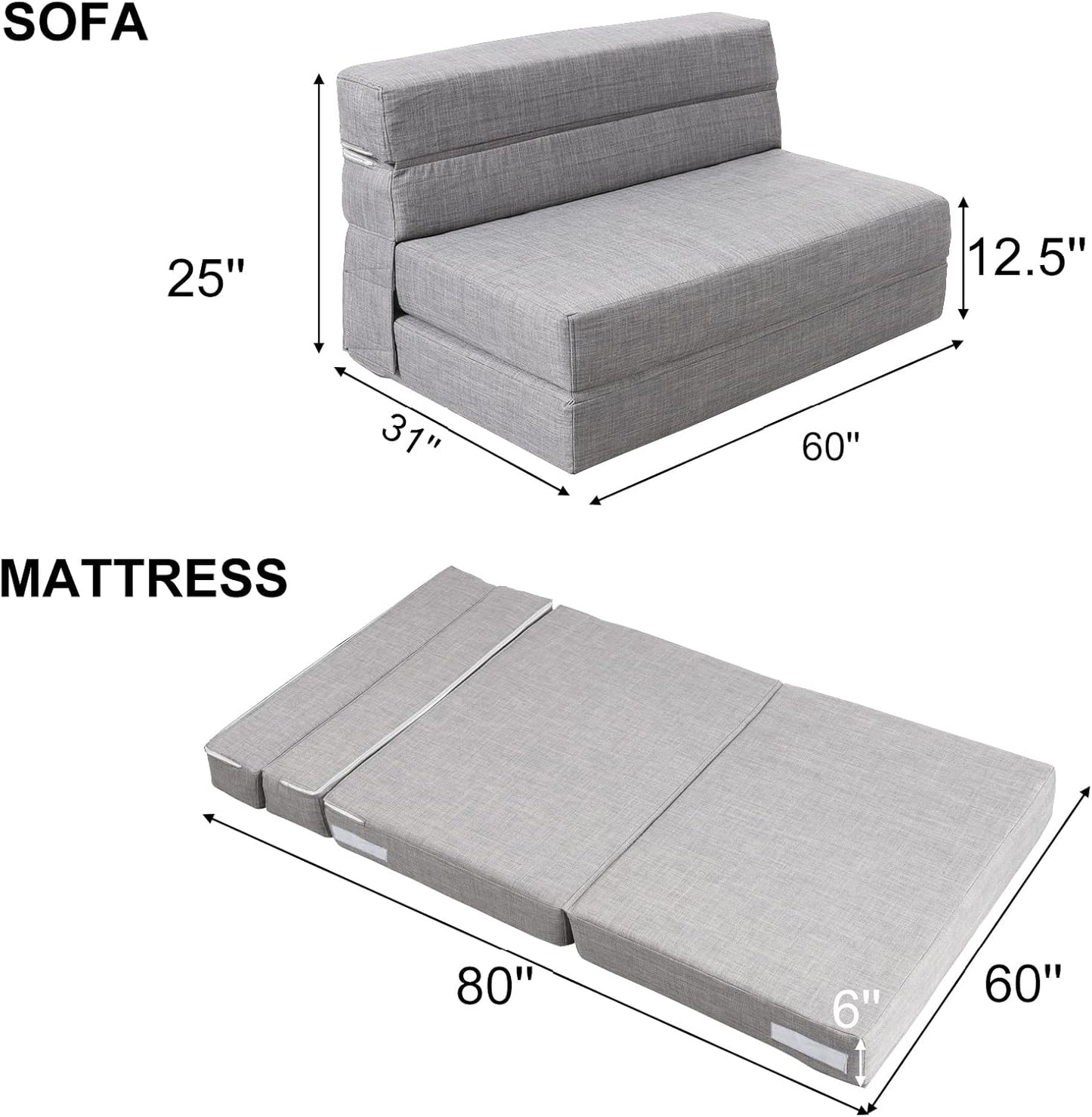 60 inch pull out sofa bed, memory foam sofa with 2 pillows, futon bed, guest bed and pull out sofa,