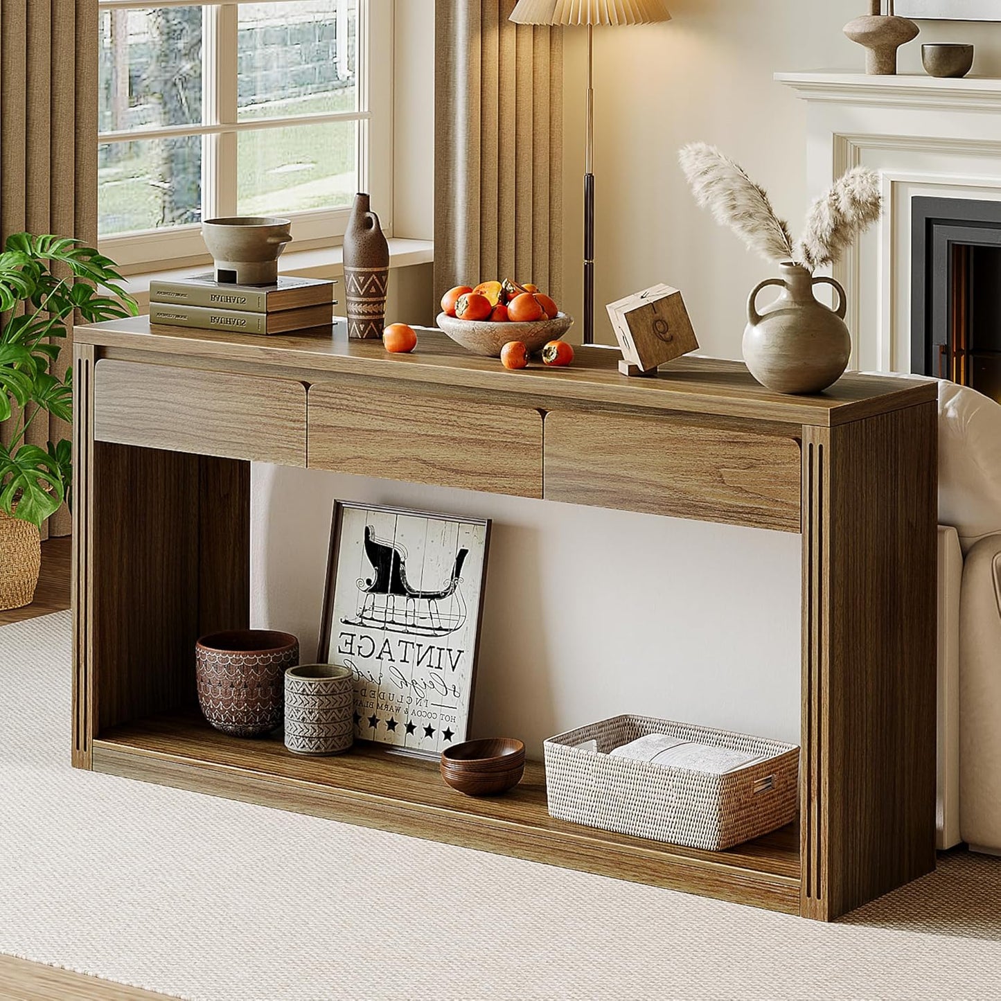 63.9" Long Console Tables for Entryway Farmhouse Entryway Table with Drawers