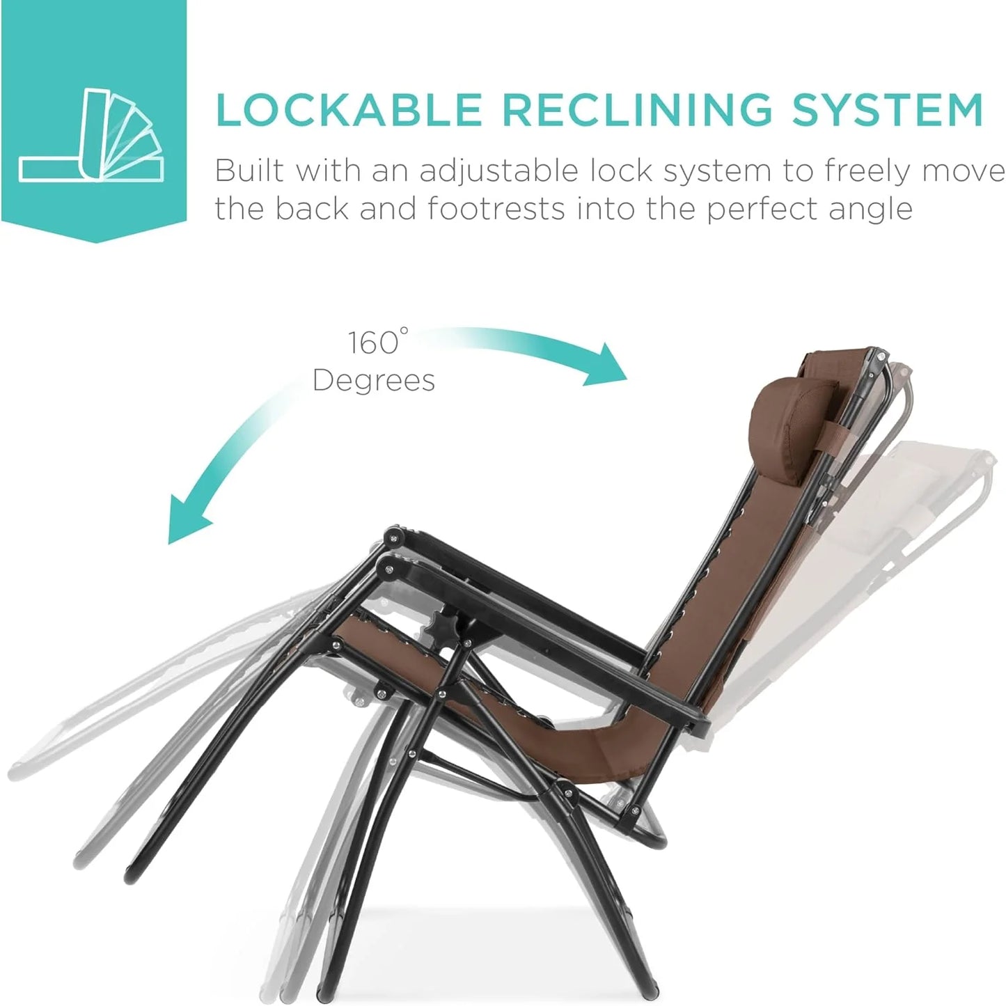 Best Choice Products Folding Zero Gravity Outdoor Recliner Patio Lounge Chair w/Adjustable Canopy Shade, Headrest, Side Accessory Tray, Textilene Mesh - Peacock Blue