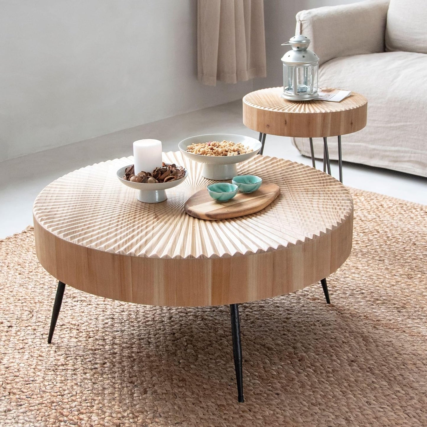 Two-Piece Modern Farmhouse Living Room Coffee Table Set, Round Nesting Tables