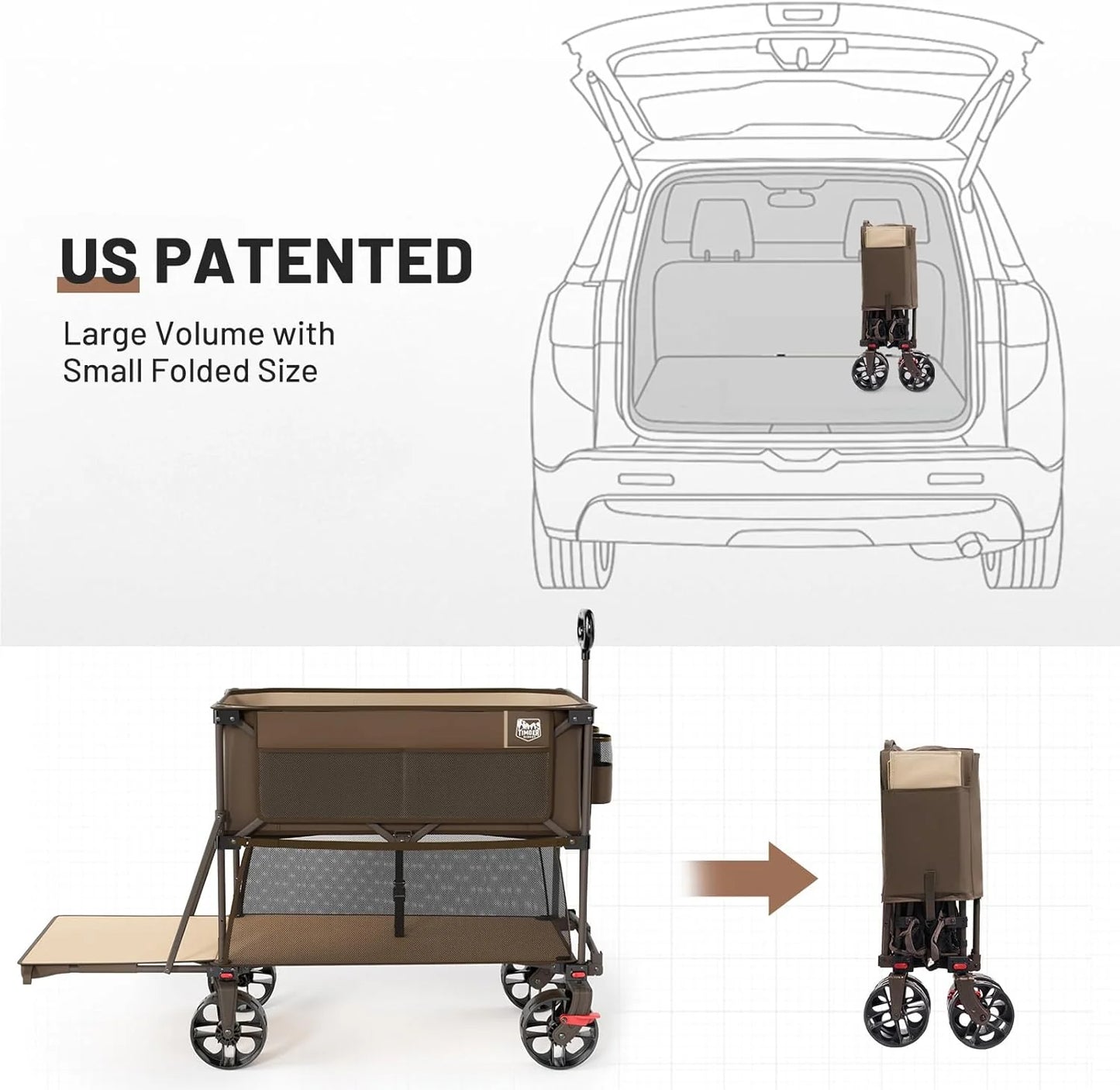 400L Large Capacity Folding Double Decker Cart with Brakes, 54 Inch Extra Long Extended Cart, 450 Pounds Heavy Duty Folding Cart