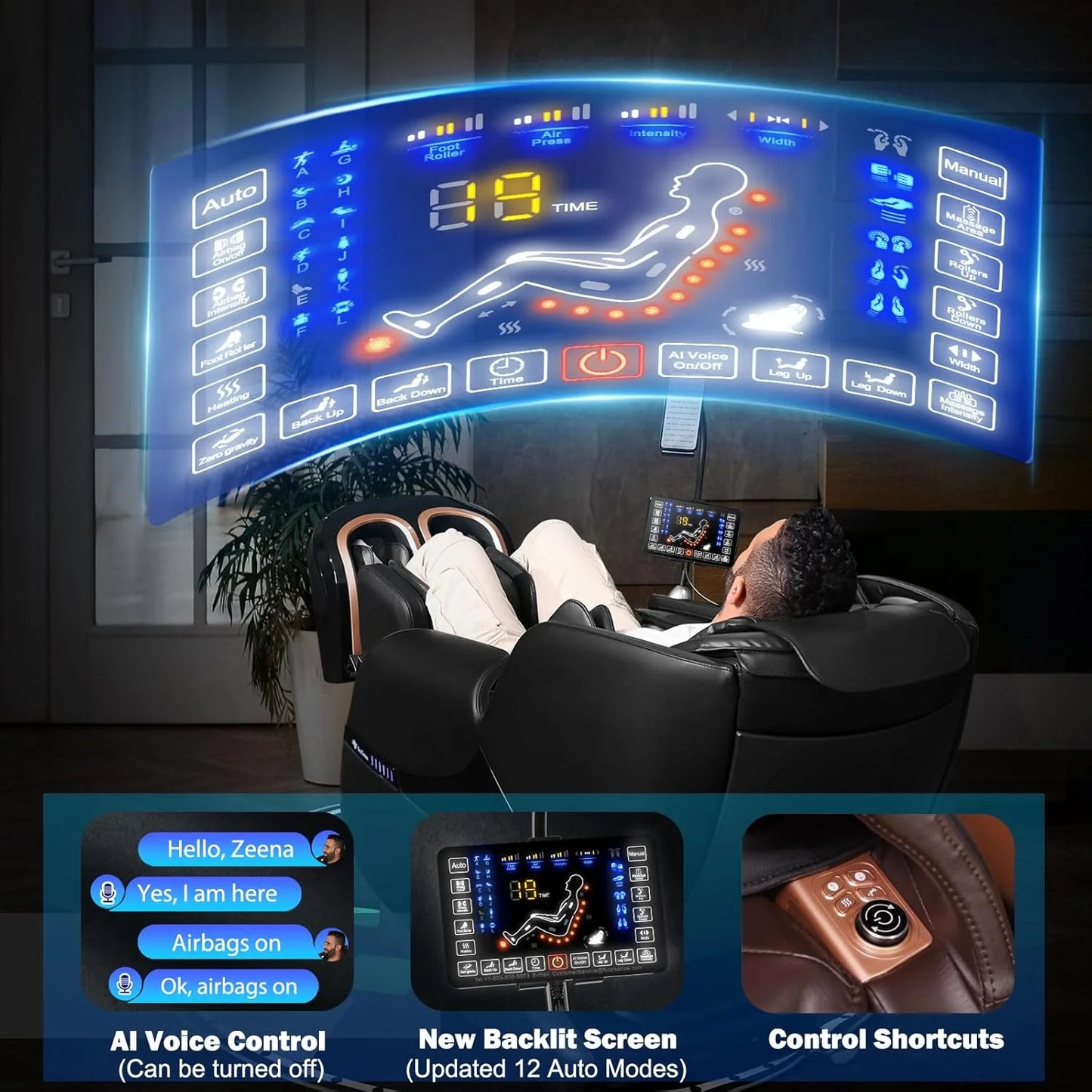 2025 Massage Chair Full Body, Zero Gravity SL-Track Shiatsu Massage Recliner Chair with Heat, AI Control, Body Scan and Calfrest Extension