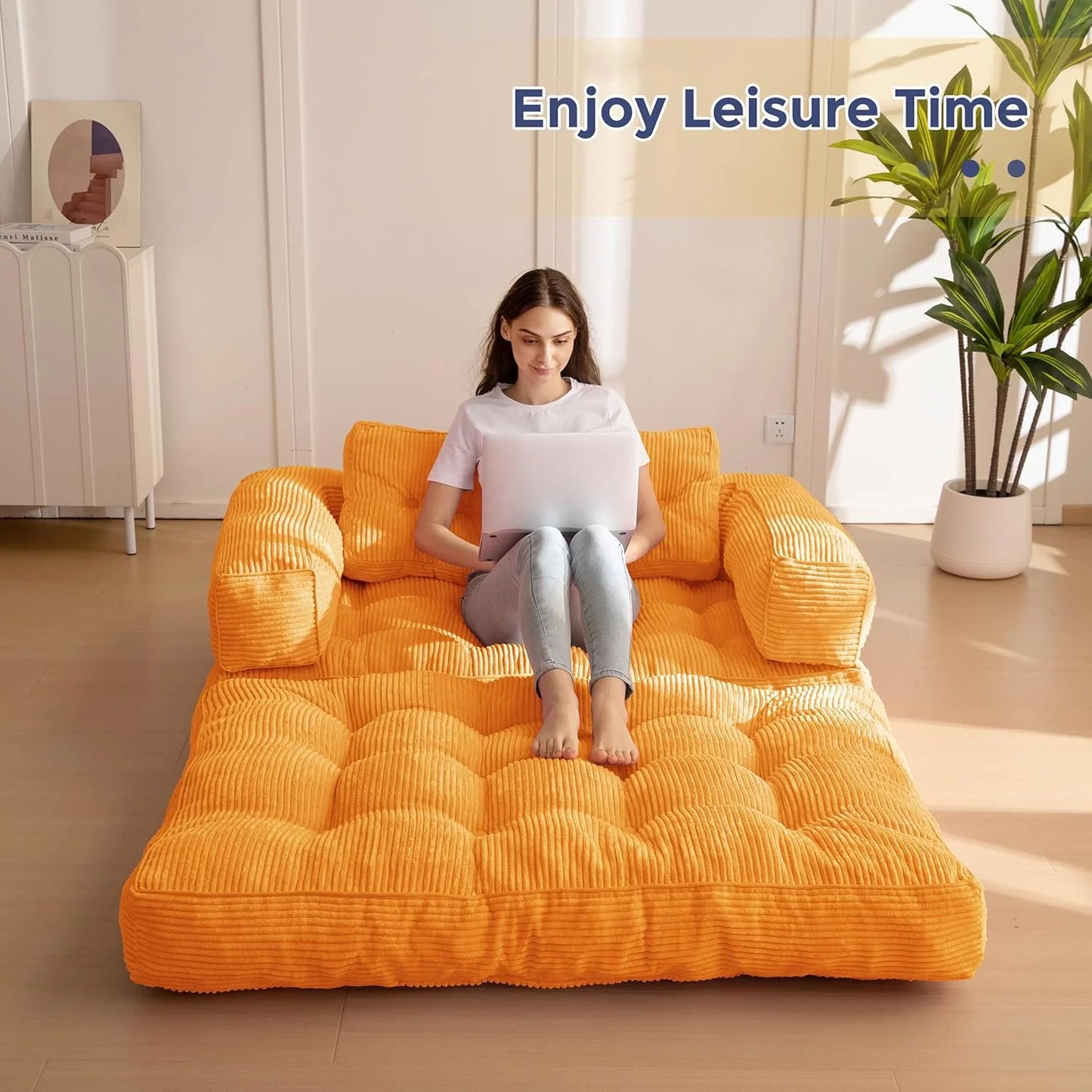 Folding Sofa Bed, L-Shaped Convertible Sofa Bed with Armrests and Pillows,