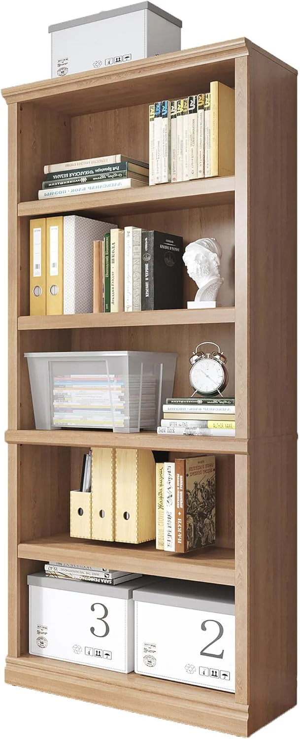 70-Inch Tall White Bookcase 5 Tiers Shelves Open Storage Bookshelf