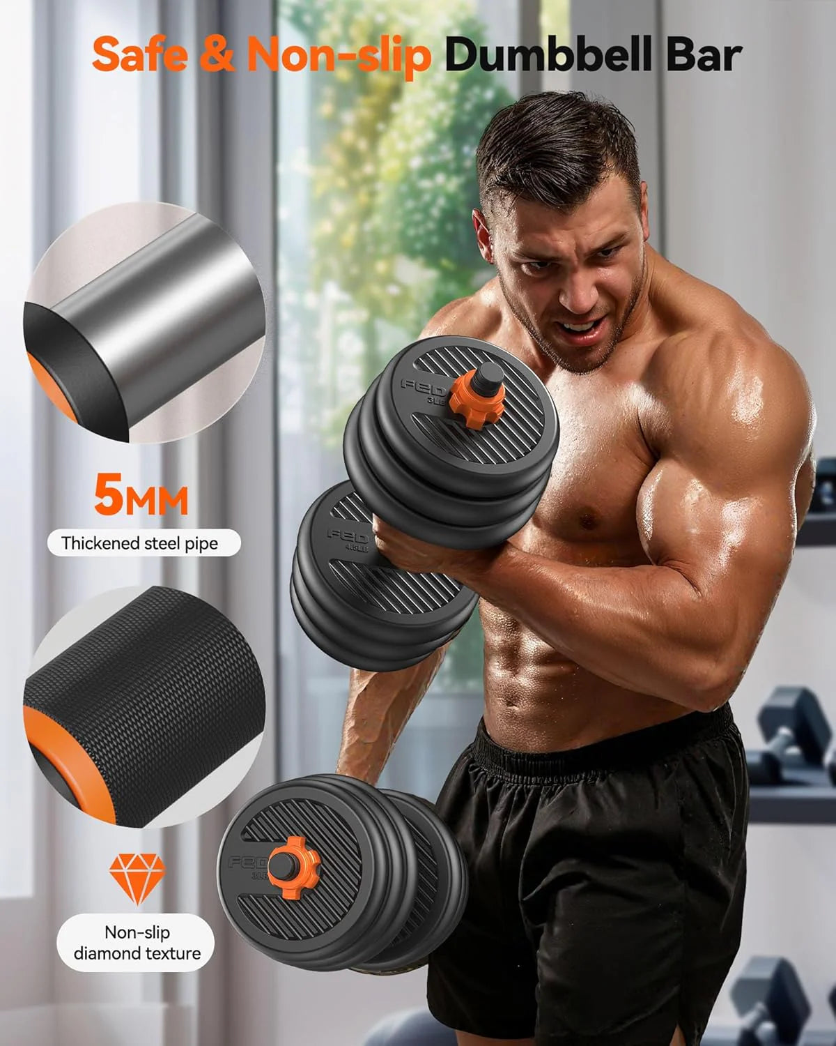Feierdun adjustable dumbbells with connectors Barbell, kettlebell, push-up stand