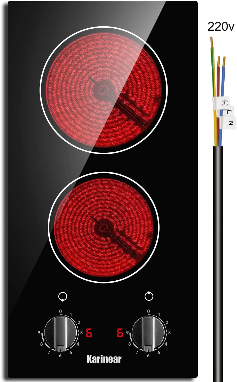 Karinear 30 Inch Electric Cooktop 4 Burners, Knob Control Built-in Ceramic Cooktop, 30" Radiant Electric Stove Top with Glass Protection Metal Frame,Hot Surface Indicator, 220-240v, Hard Wire, No Plug