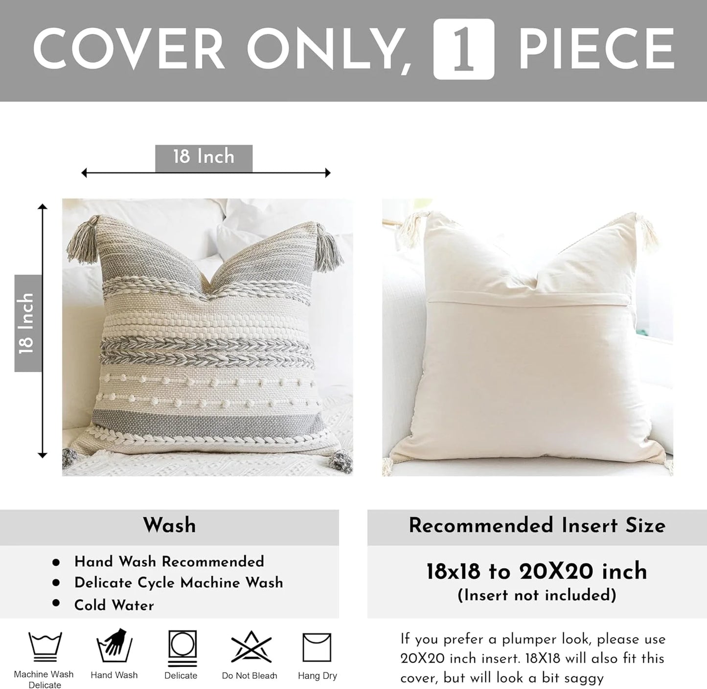 Blue Boho Decorative Throw Pillow Cover 20x20