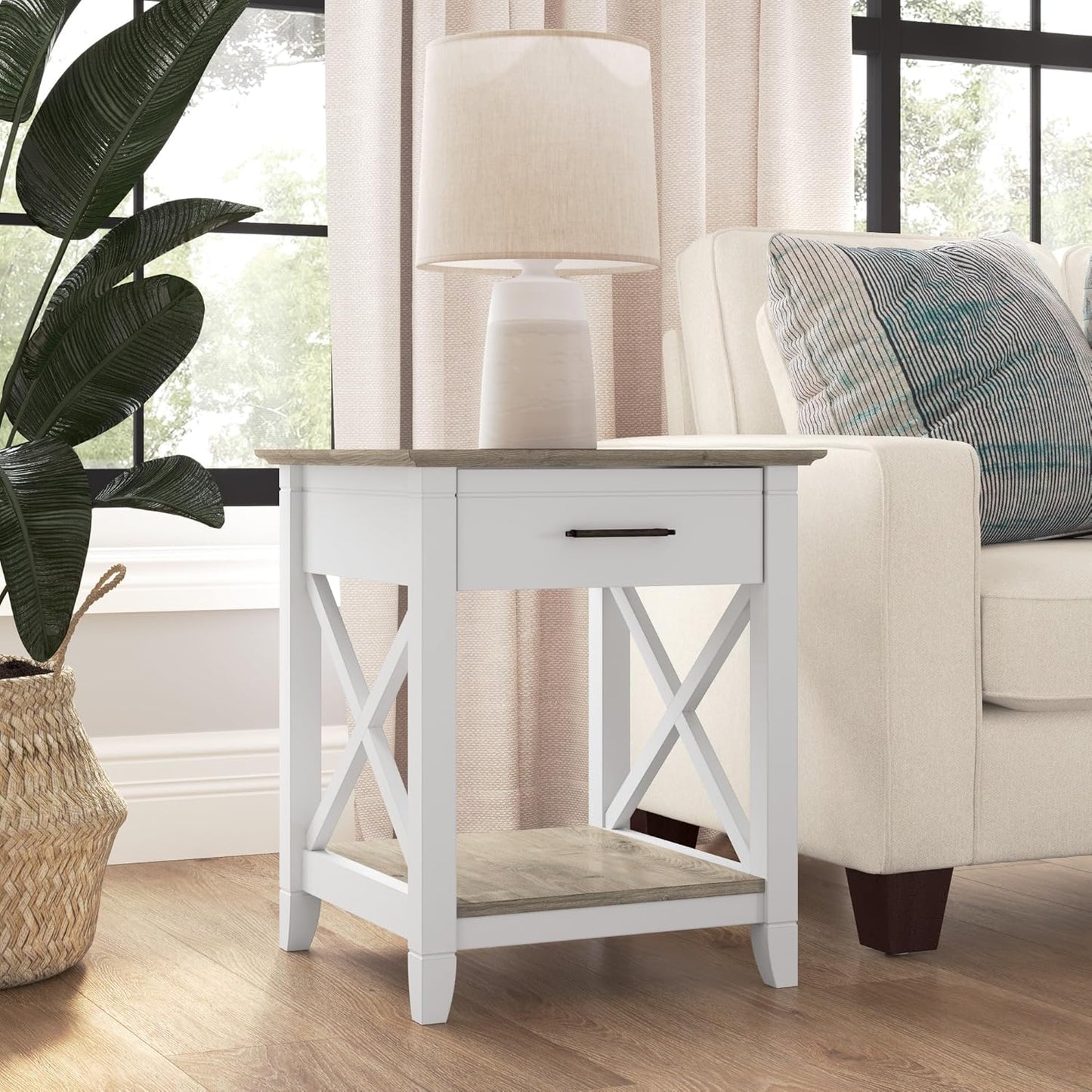 Key West Small End Table with Storage Modern Farmhouse Accent Shelf