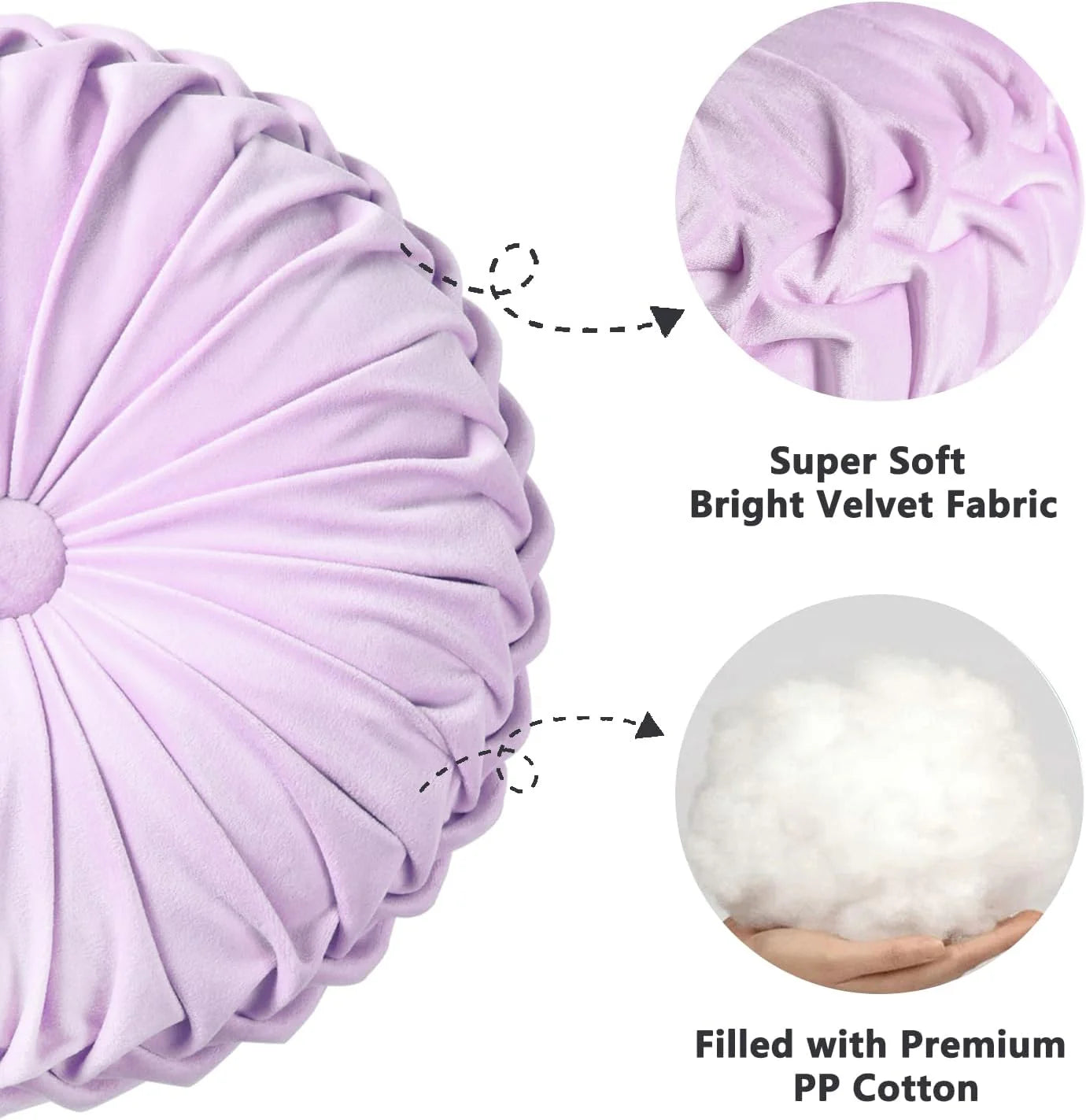 Set of 2 Decorative Round Pleated Throw Pillows
