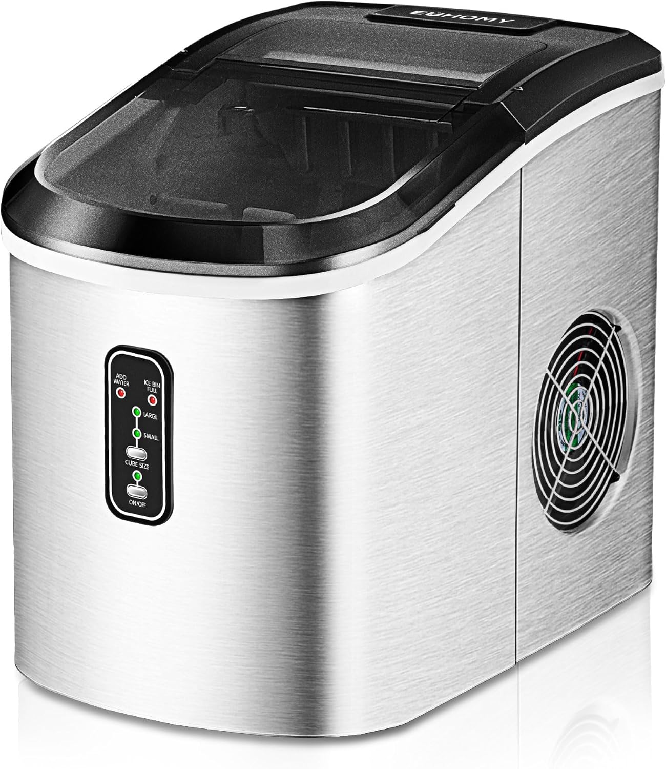 EUHOMY Nugget Ice Maker Countertop with Handle, Ready in 6 Mins, 34lbs Per Day, Removable Top Cover, Auto-Cleaning, Portable Sonic Ice Maker with Basket and Scoop, for Home/Party/RV/Camping (Black)