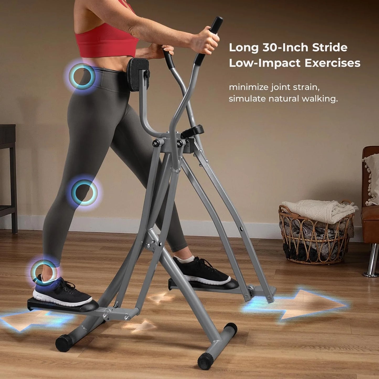 Sunny Health & Fitness Smart Air Walker Elliptical, Low-Impact 30-Inch Stride Home Glider Machine, Senior Cross Trainer for Indoor Cardio Exercise, Free SunnyFit App Bluetooth Connection- SF-E902SMART